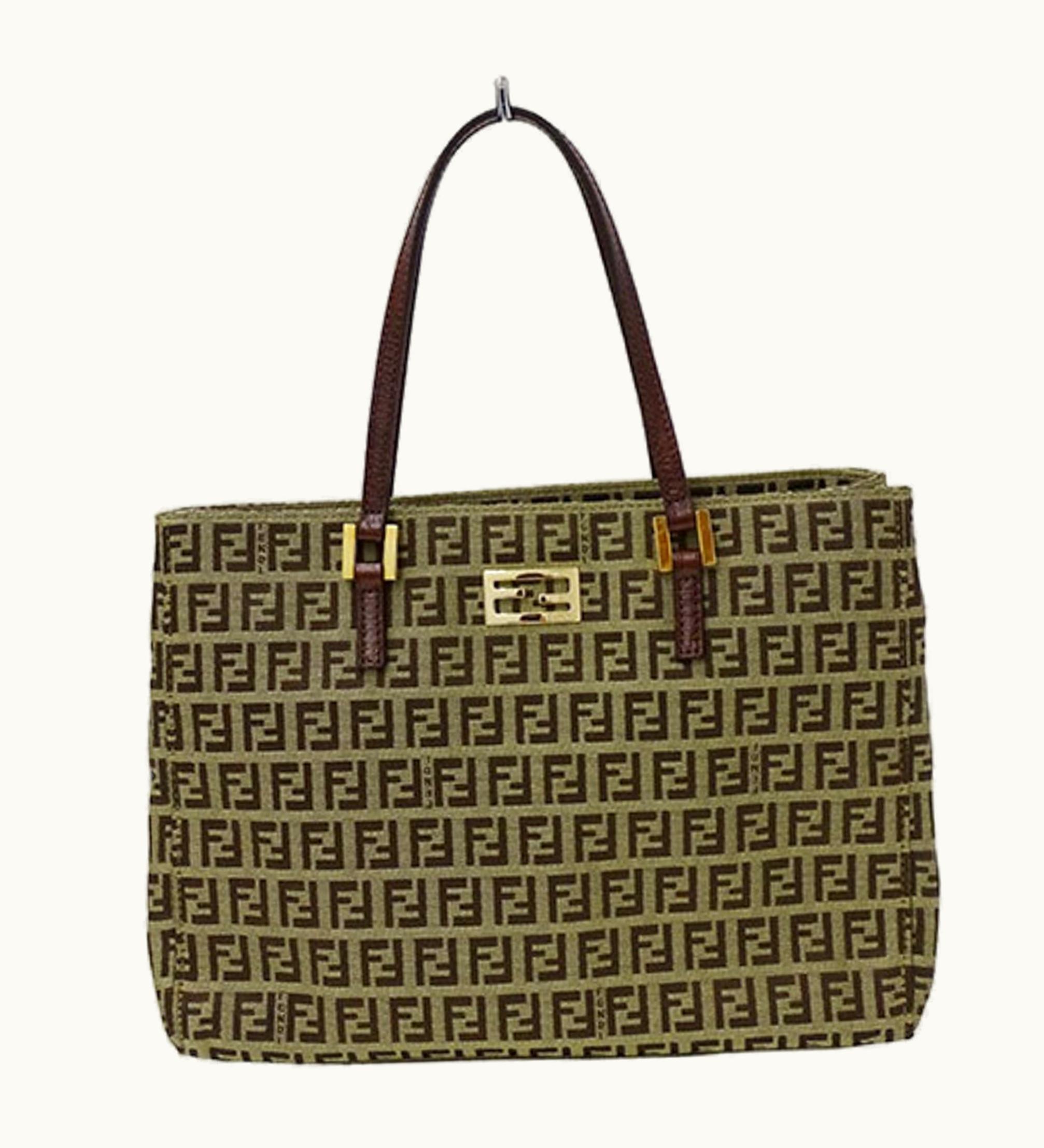 Fendi Fendi Bag Women's Zucchino Handbag Canvas Leather Beige Brown 8Bh132 Zucca Pattern
