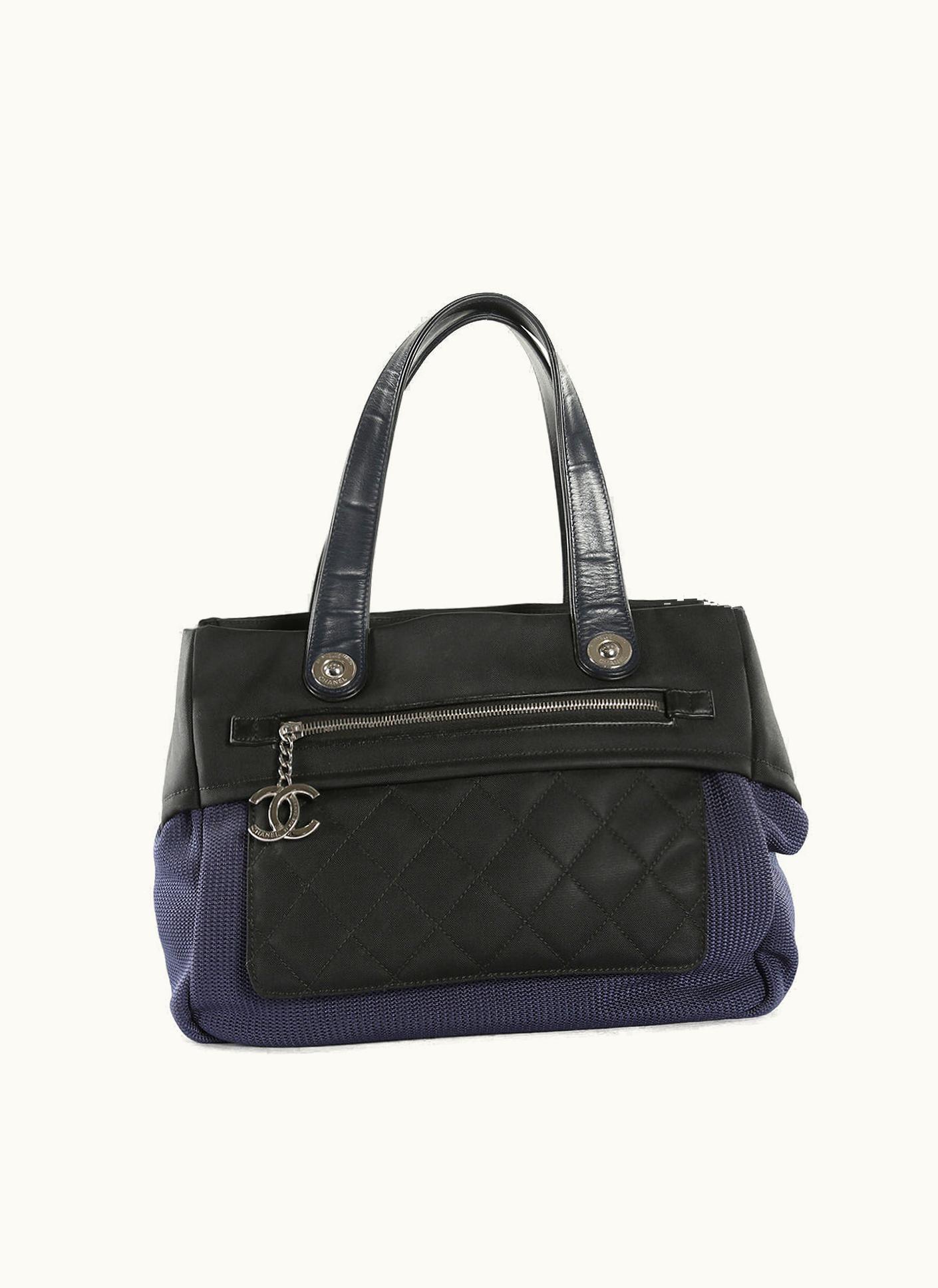 Chanel Chanel Navy Blue/Black Knit & Canvas Tote Bag