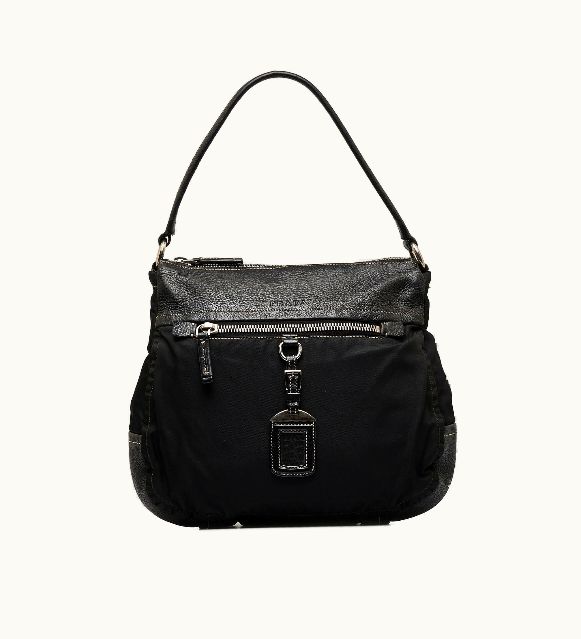 Prada Prada Tessuto Shoulder Bag Luxe Nylon Leather Shoulder Bag Black