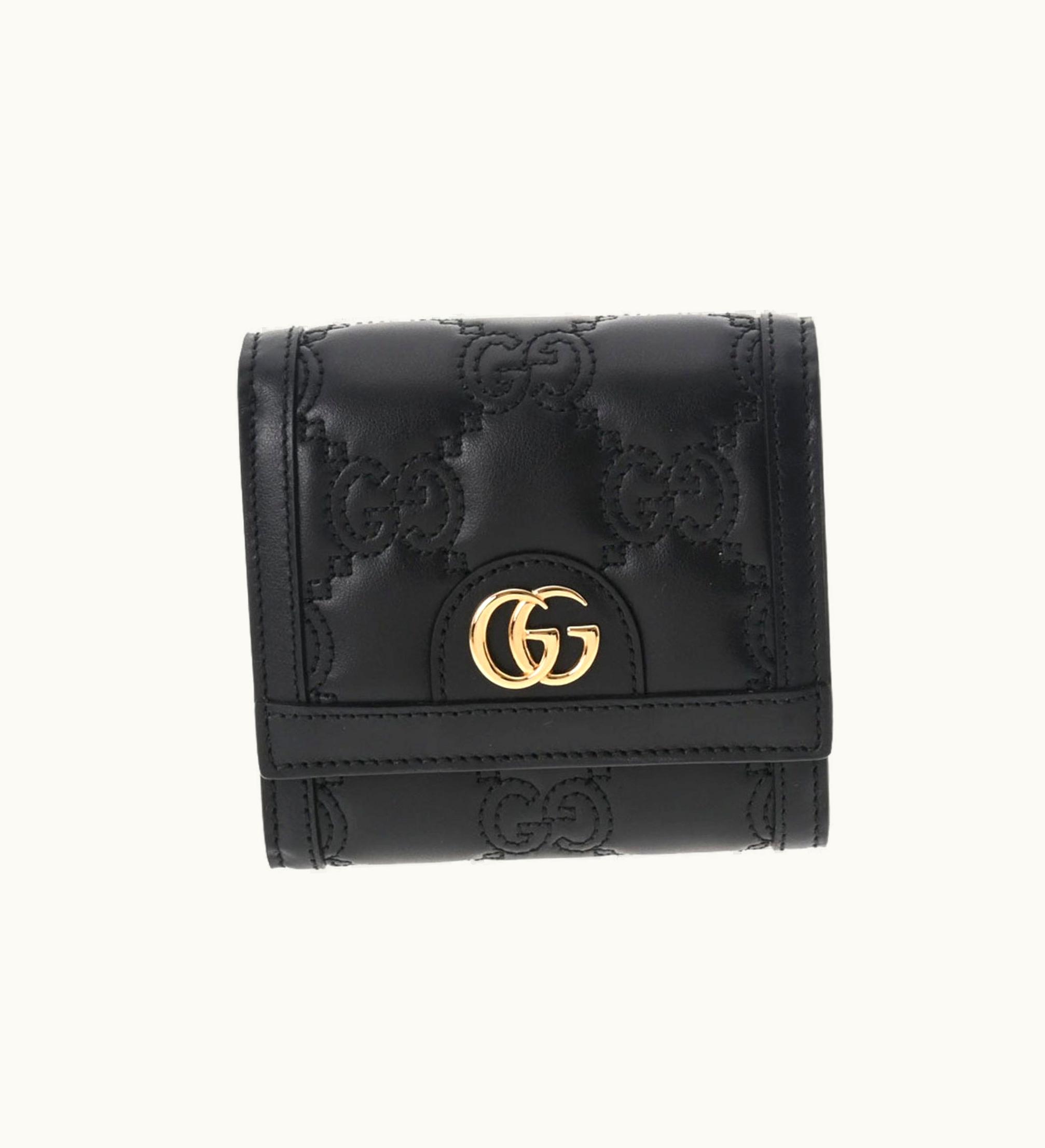 Gucci Gucci Card Case GG Matelasse Black 723799 Women's Leather Bifold Wallet