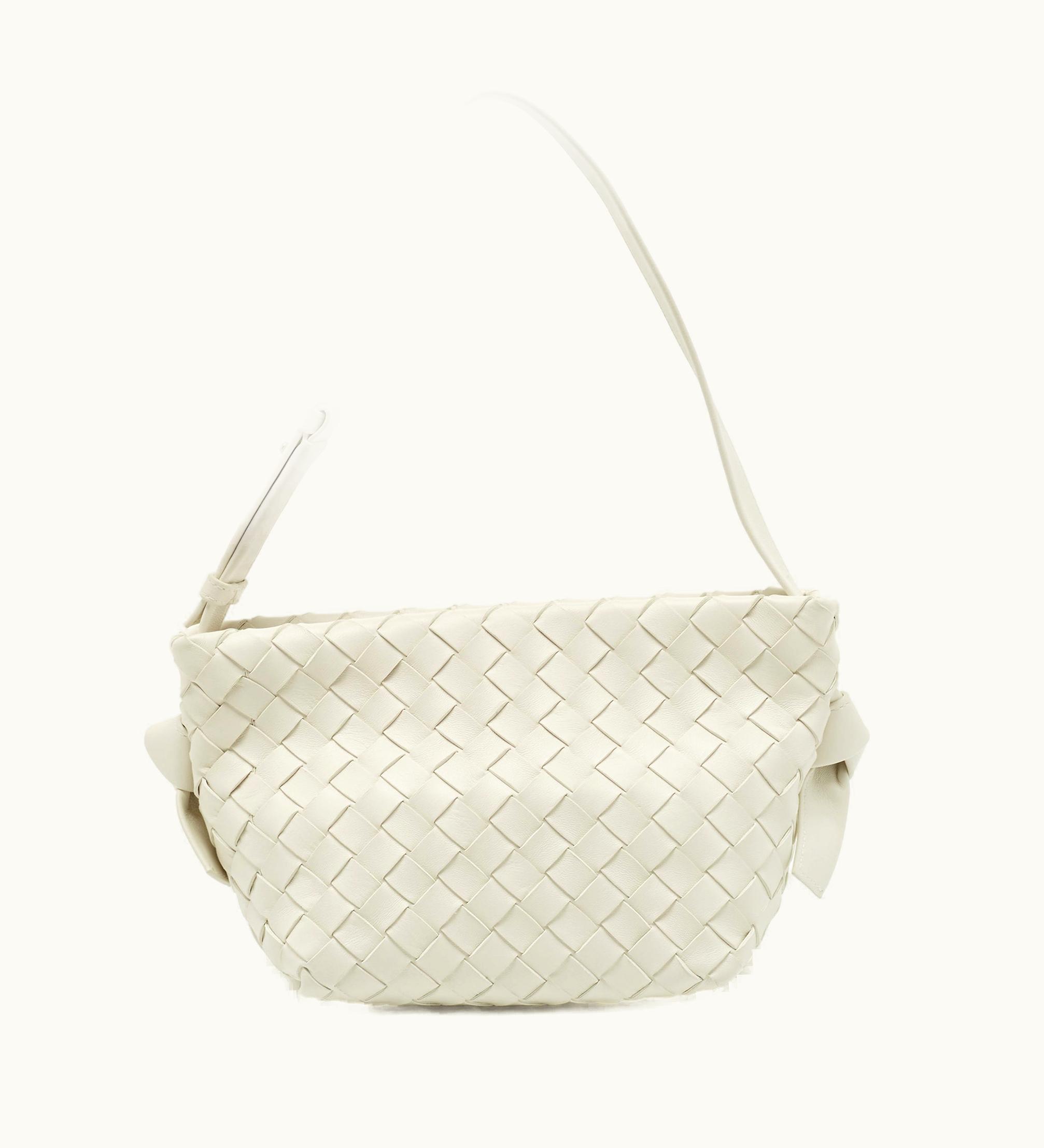 Bottega Veneta Bottega Veneta White Intrecciato Leather Tie Shoulder Bag
