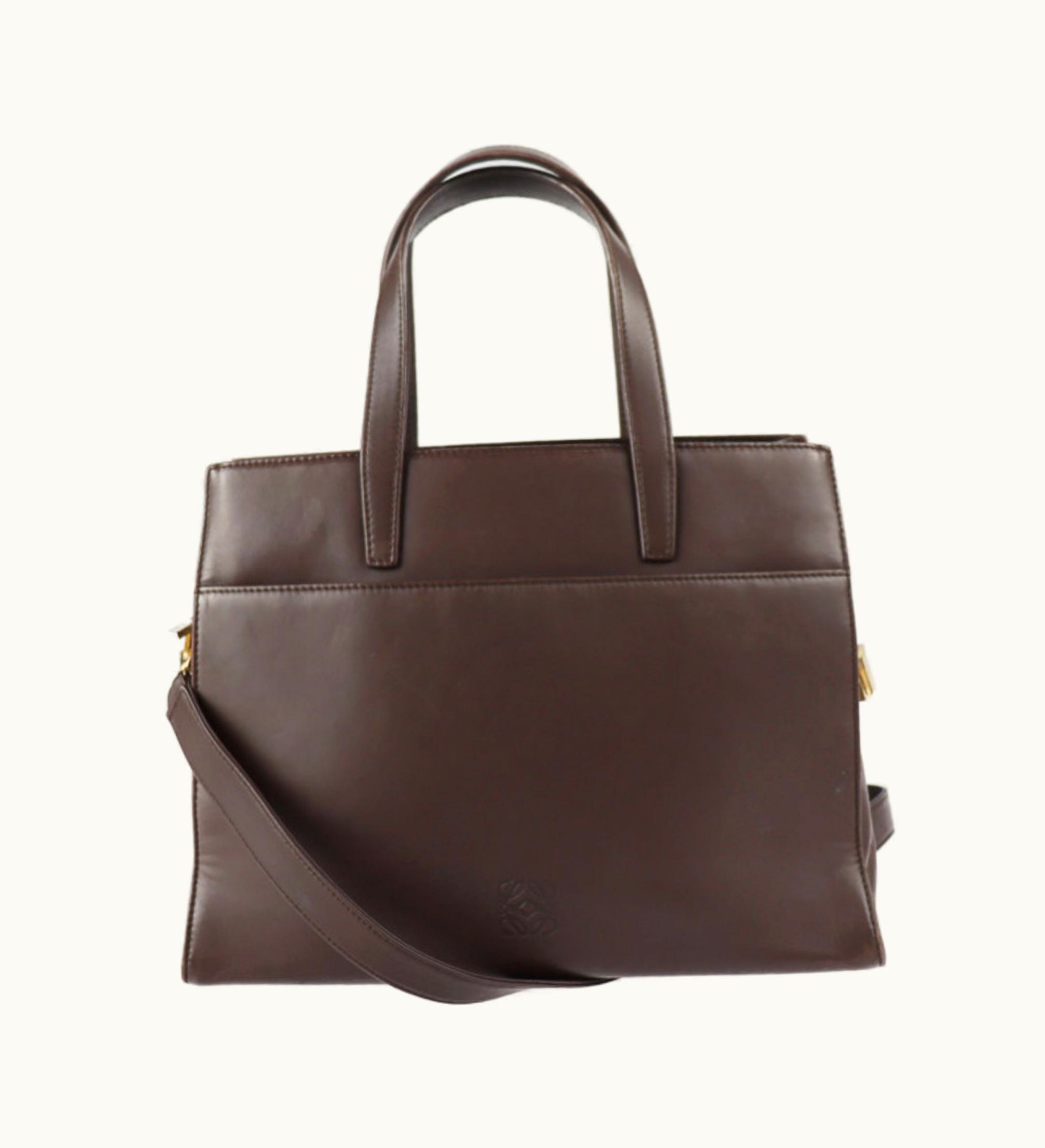 Loewe Loewe Handbag Leather Dark Brown Gold Metal Fittings Anagram 2Way Shoulder Bag Tote