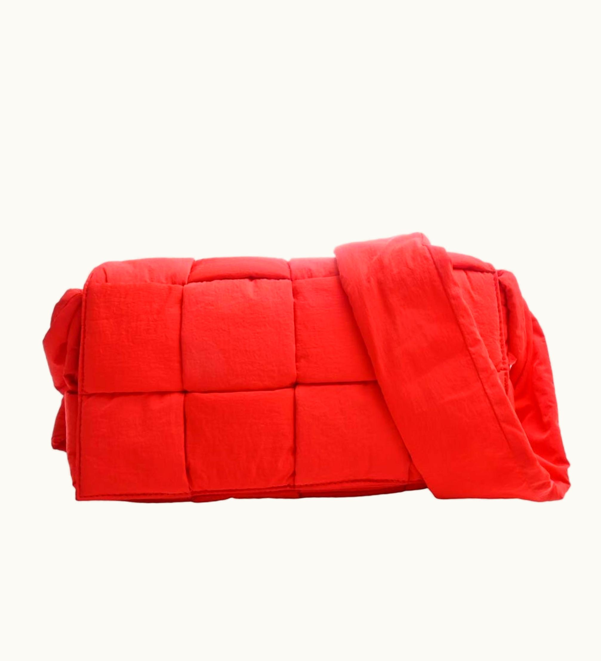 Bottega Veneta Bottega Veneta Intrecciato Nylon Padded Tech Cassette Shoulder Bag Red Women's