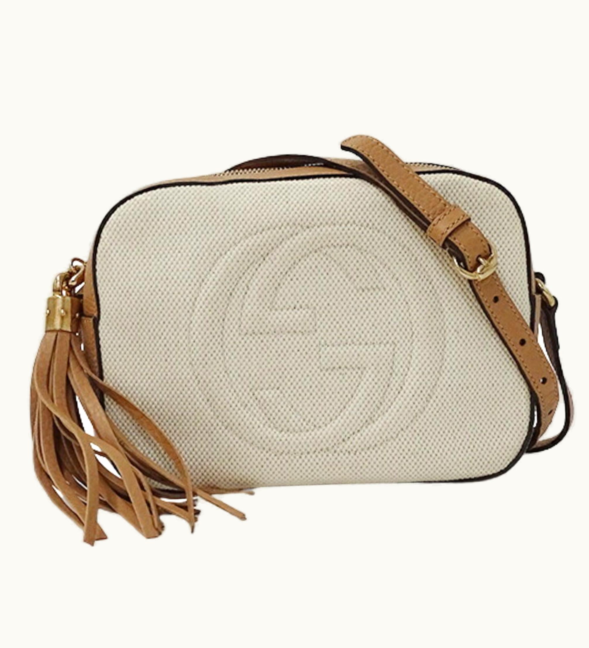 Gucci Gucci Bag Ladies Shoulder Soho Disco Canvas Leather White Beige 308364 Tassel