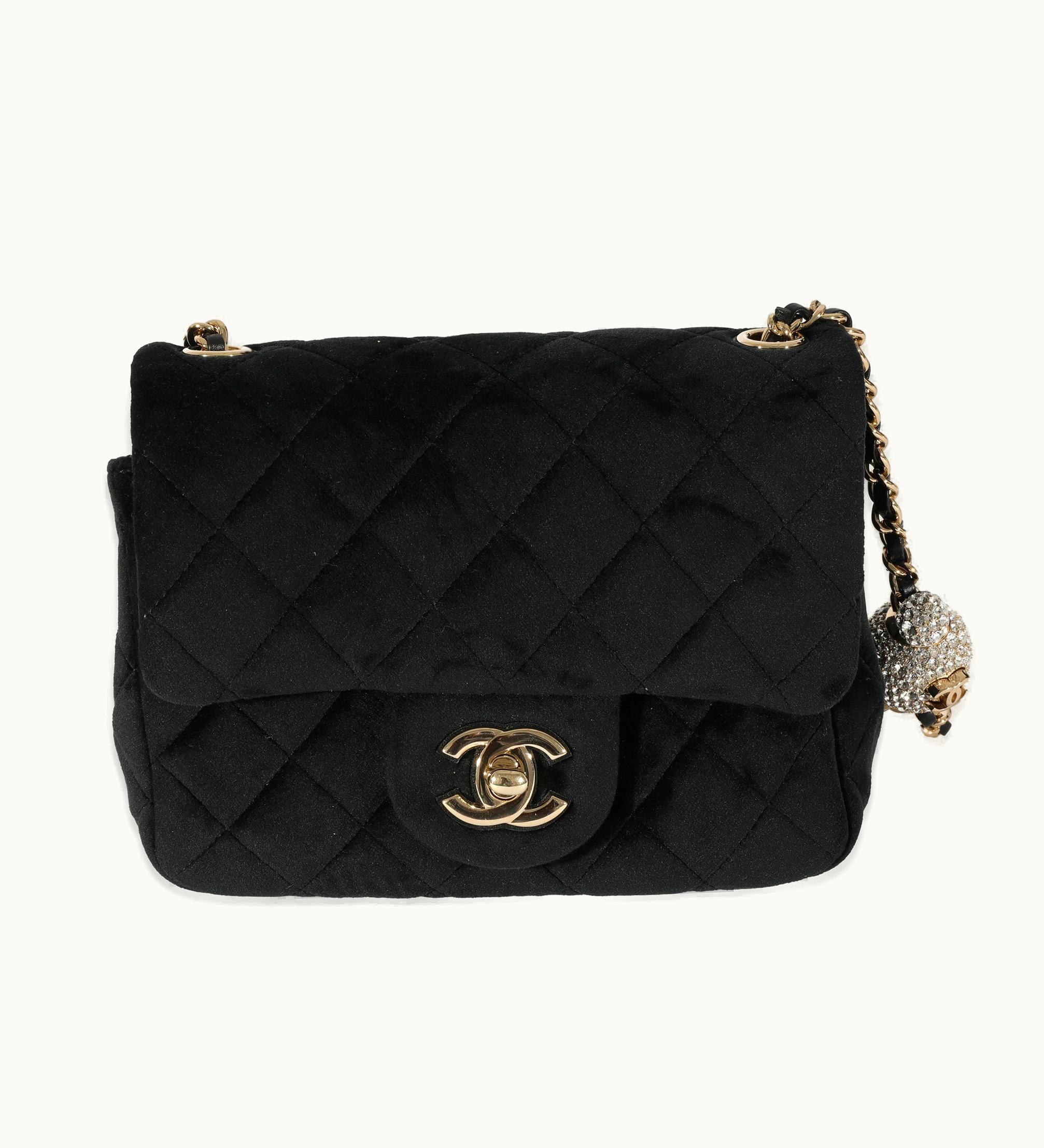 Chanel Chanel Black Velvet Pearl Crush Mini Square Flap