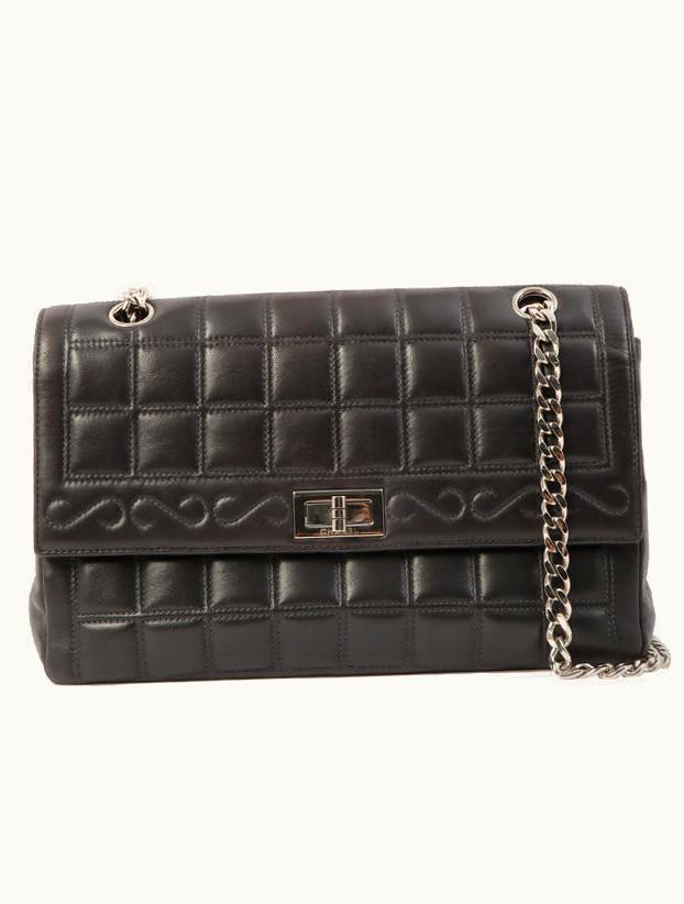 Chanel Chanel Around 2001 Made 2.55 Design Stitch Side CC Mark Chain Bag Black