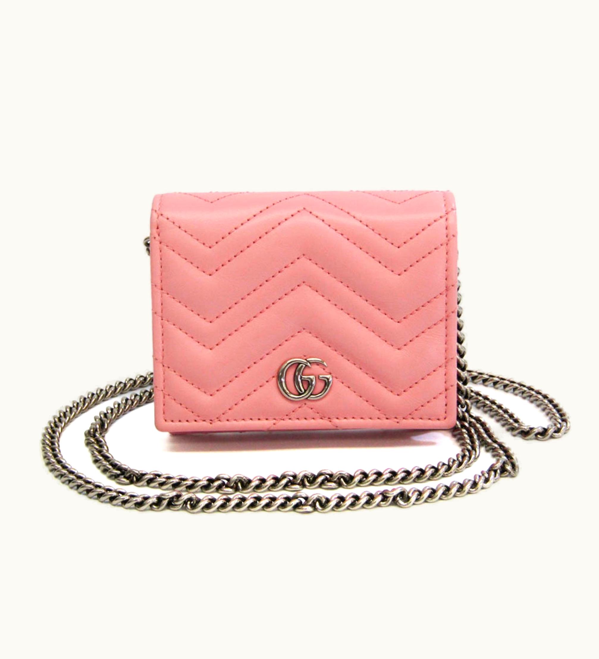 Gucci Gucci GG Marmont 625693 Women's Leather Chain/Shoulder Wallet Pink