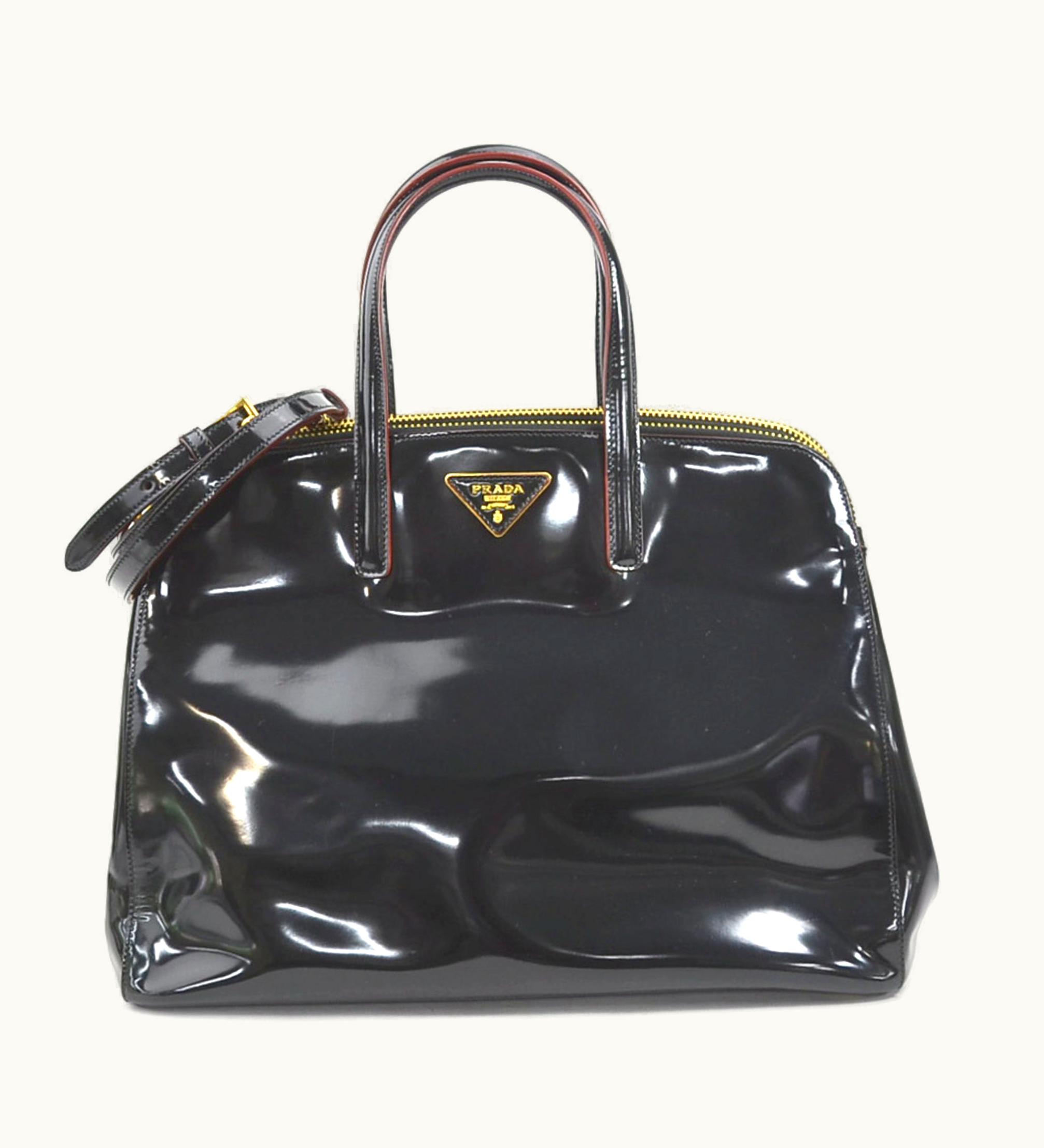 Prada Prada Handbag Shoulder Bag Patent Leather Black X Red Unisex Bn2565