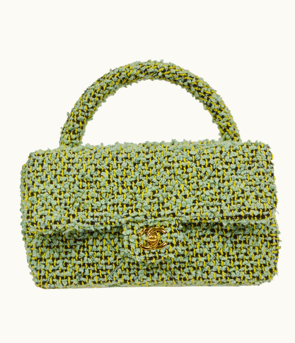 Chanel Chanel 1991-1994 Classic Flap Handbag Medium Tweed Green 77029
