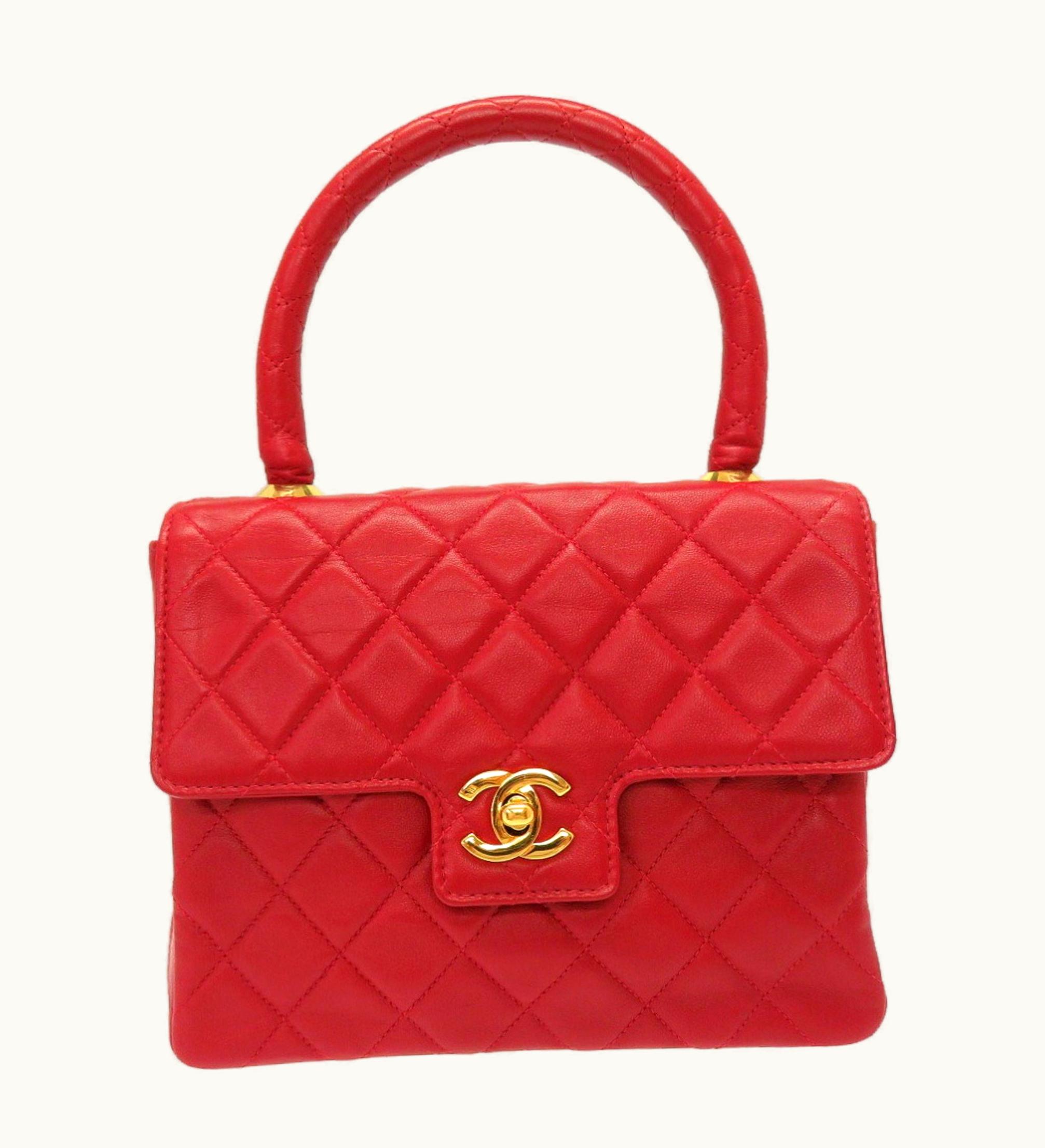 Chanel Chanel Lambskin Red Matelasse Coco Mark Turn Lock Handbag 0020 Chanel