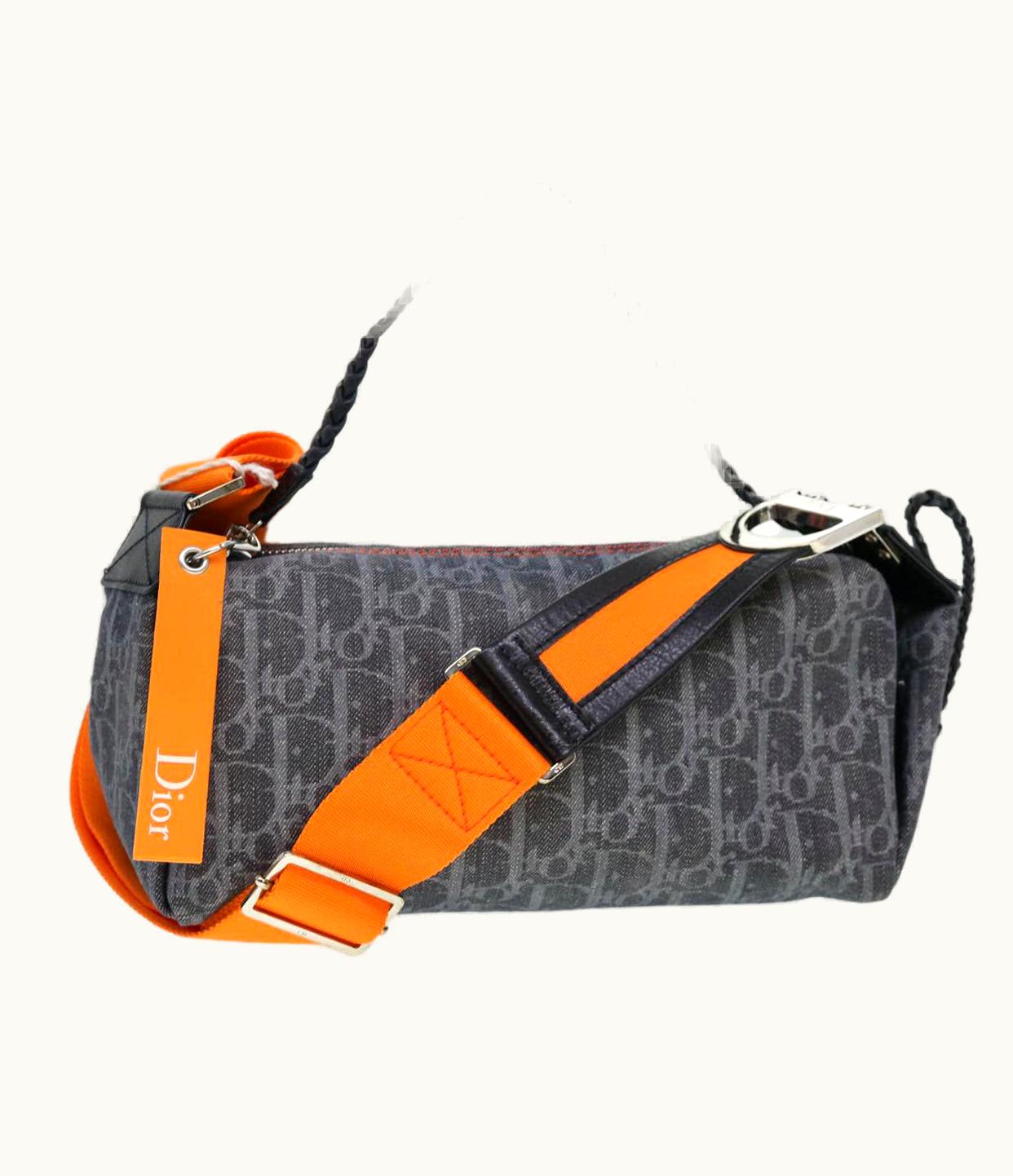 Dior Dior Christian Dior Trotter Canvas Flight Shoulder Bag Navy Orange