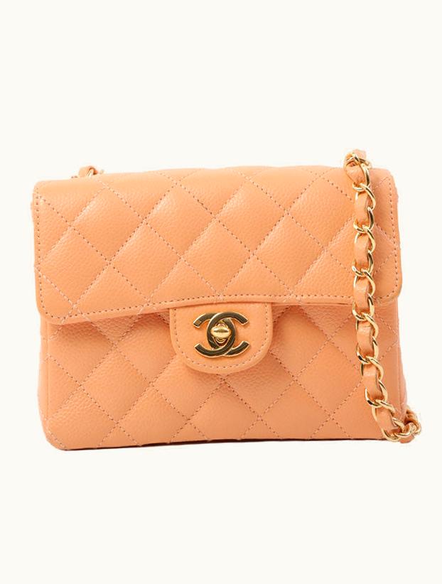 Chanel Chanel Around 2005 Made Caviar Skin Classic Flap Chain Bag Mini Salmon Pink