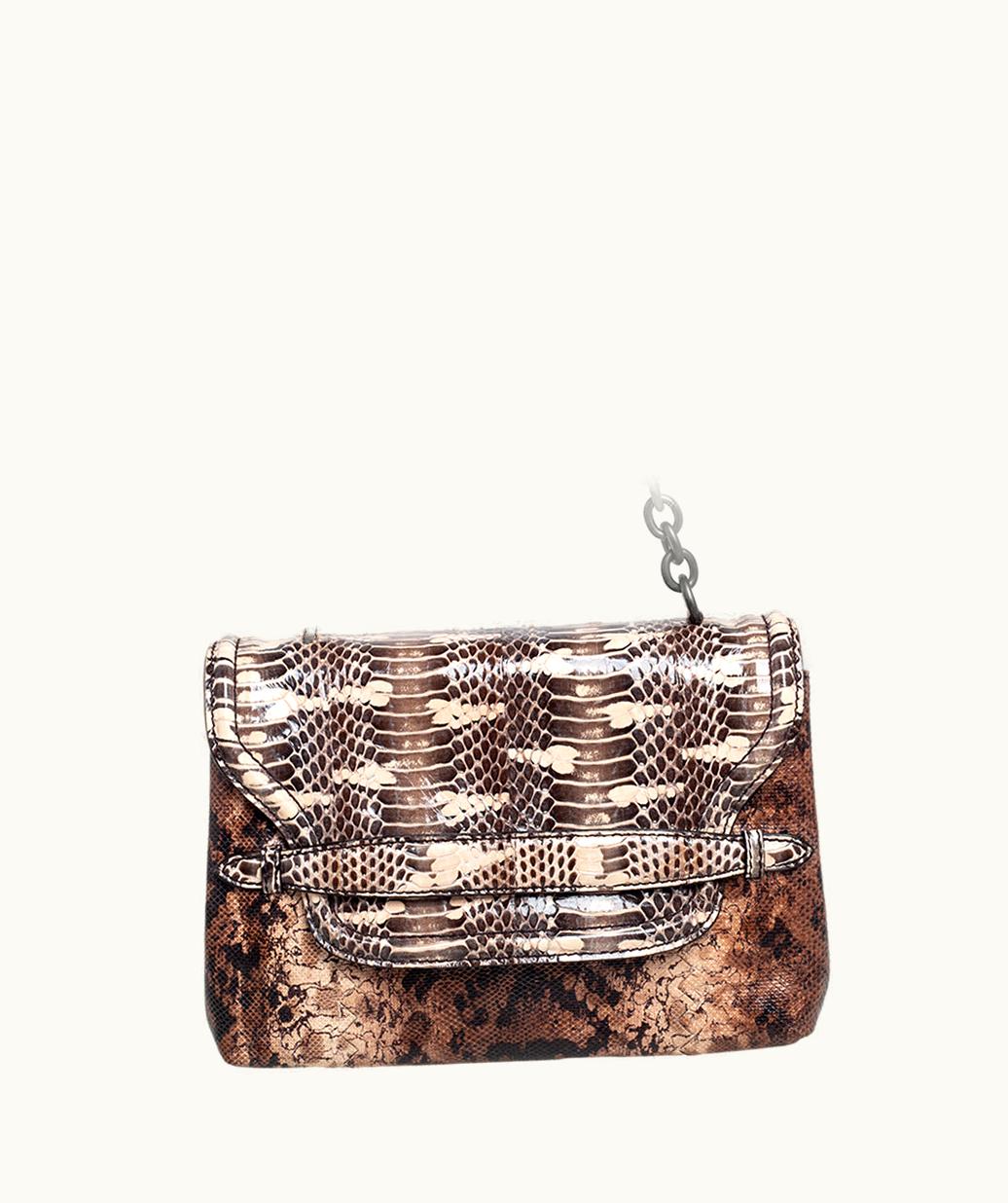 Bottega Veneta Bottega Veneta Brown Intrecciato Karung And Watersnake Detail Flap Shoulder Bag