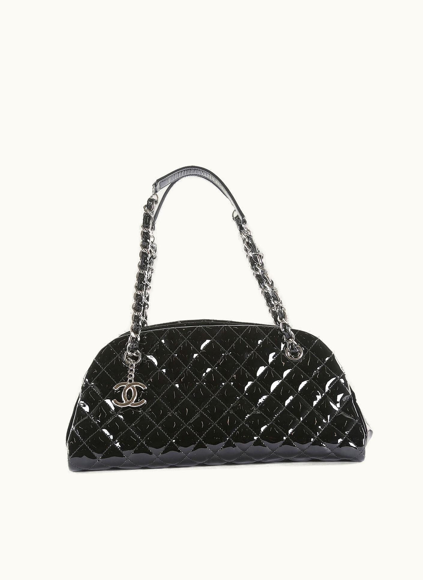 Chanel Chanel Black Quilted Patent Leather Medium Mademoiselle Bowler Bag