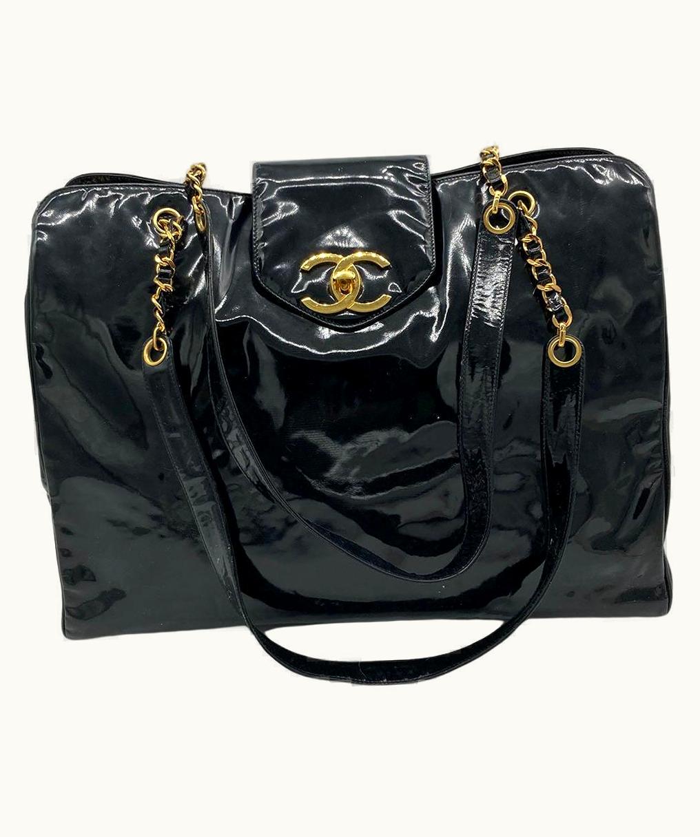 Chanel Chanel Vintage Black Patent XL Weekender Super Model Tote