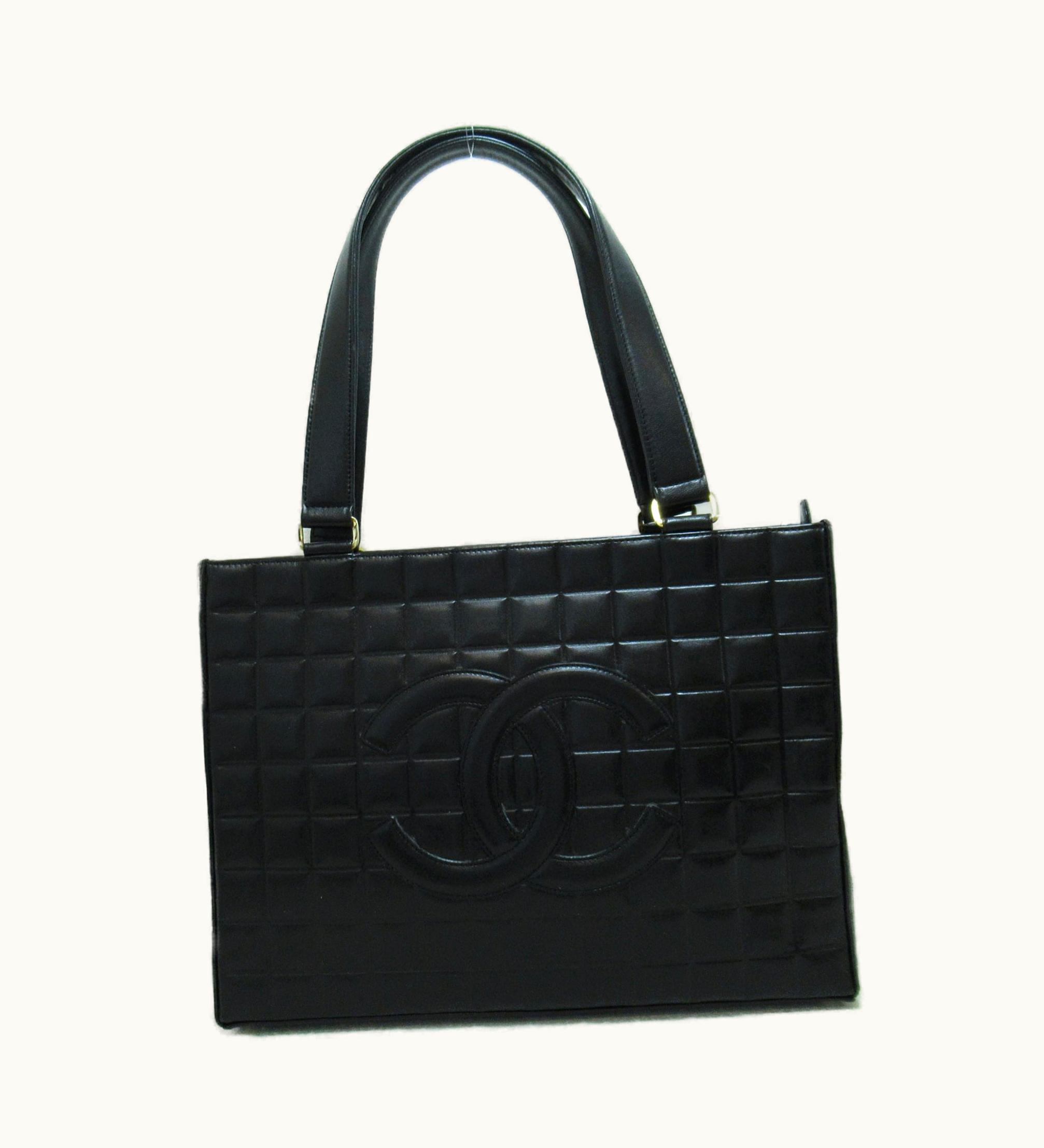 Chanel Chanel Choco Bar Tote Bag Black Lambskin [Sheep Leather]