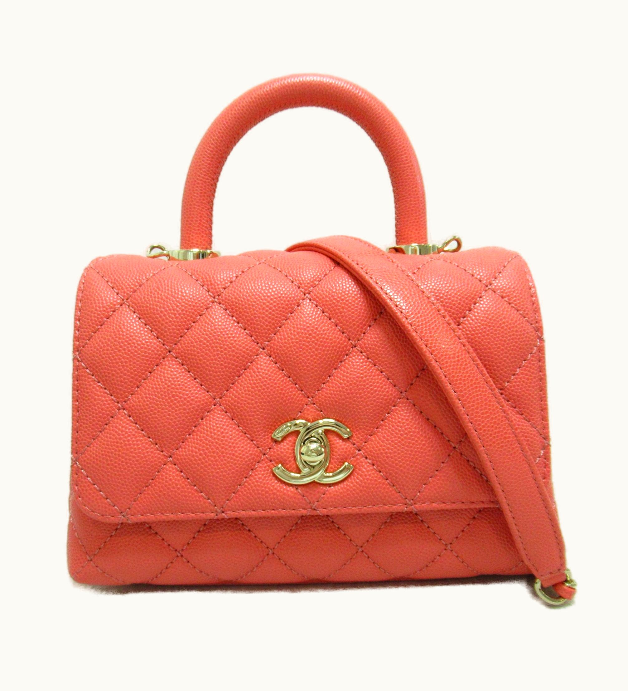 Chanel Chanel Coco Handle Matelasse Chain Shoulder Bag Pink Caviar Skin Grained Calf