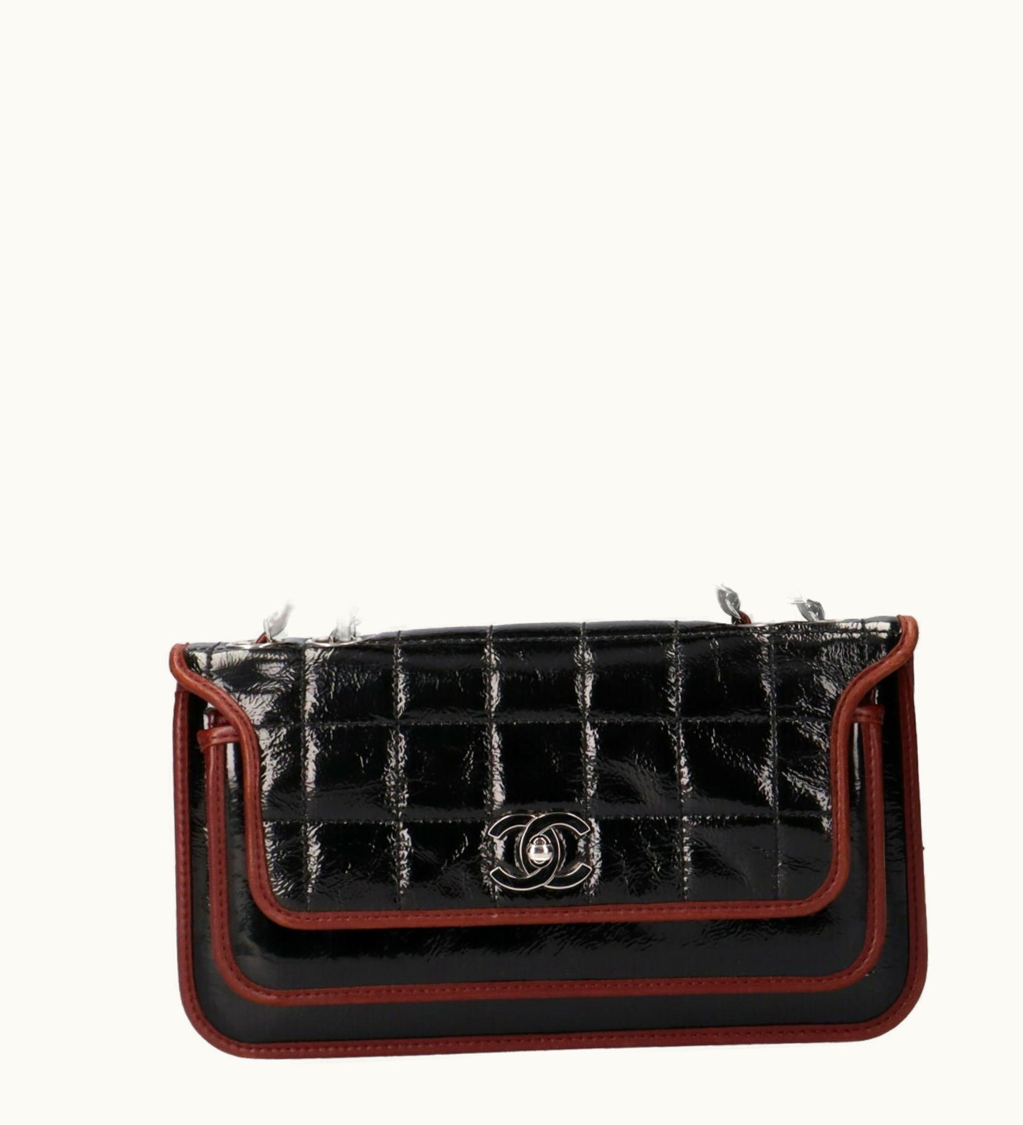 Chanel Chanel Chain Shoulder Chocolate Bar Bag Patent Leather Black Ladies