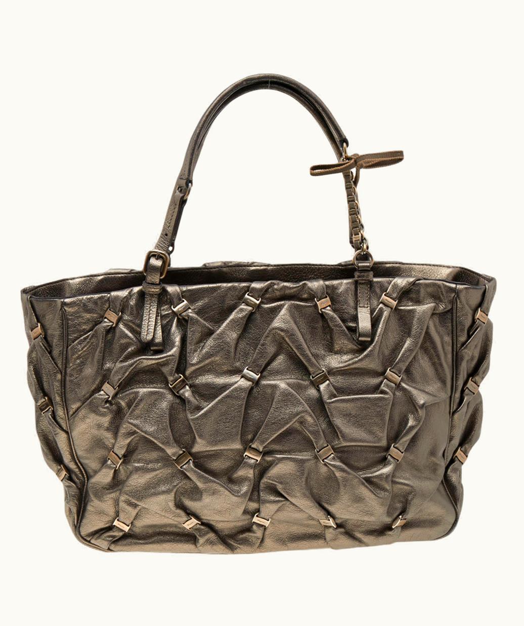 Salvatore Ferragamo Salvatore Ferragamo Metallic Olive Leather Tote