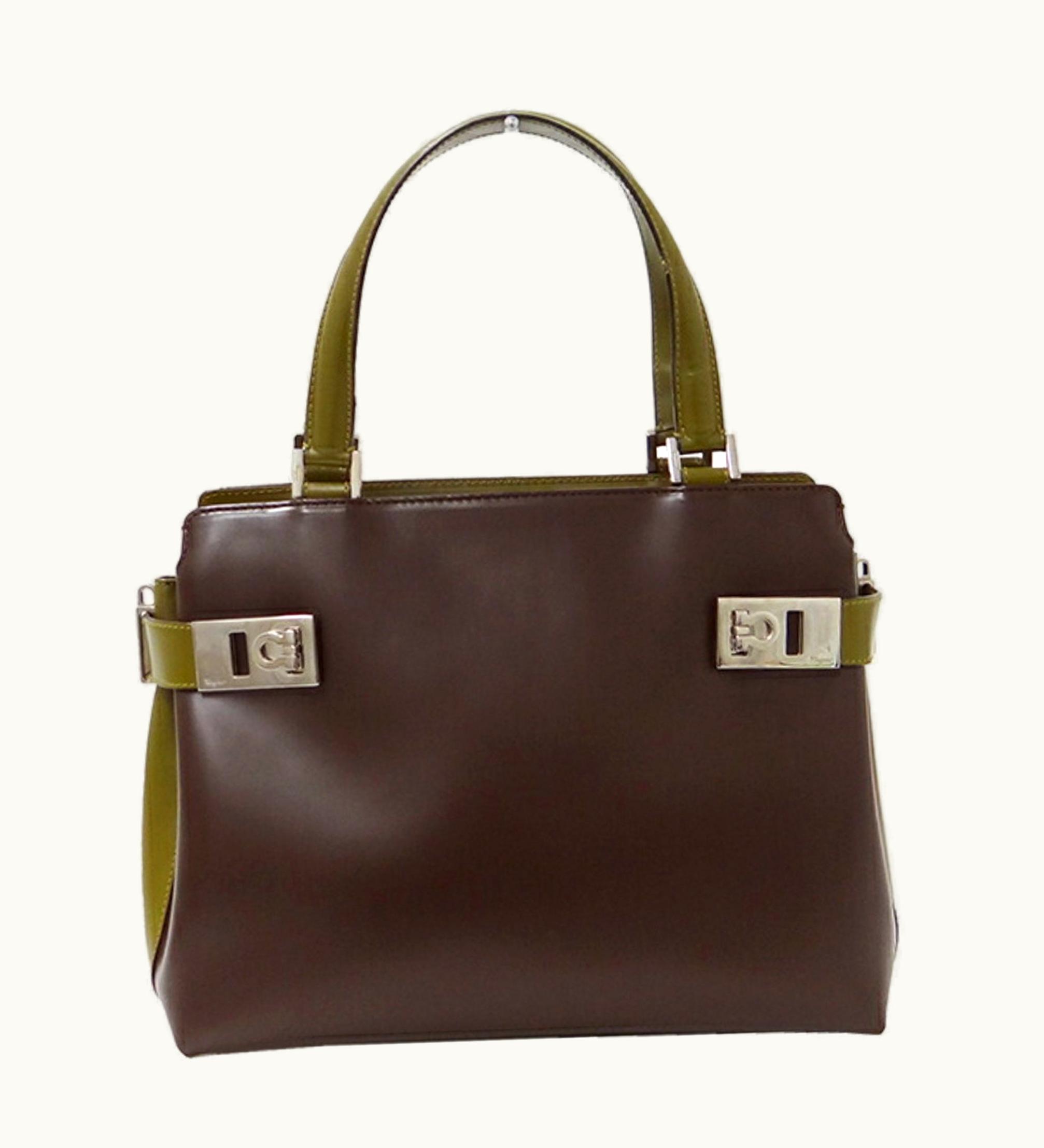 Salvatore Ferragamo Salvatore Ferragamo Bag Women's Gancini Handbag Shoulder 2Way Leather Brown Khaki