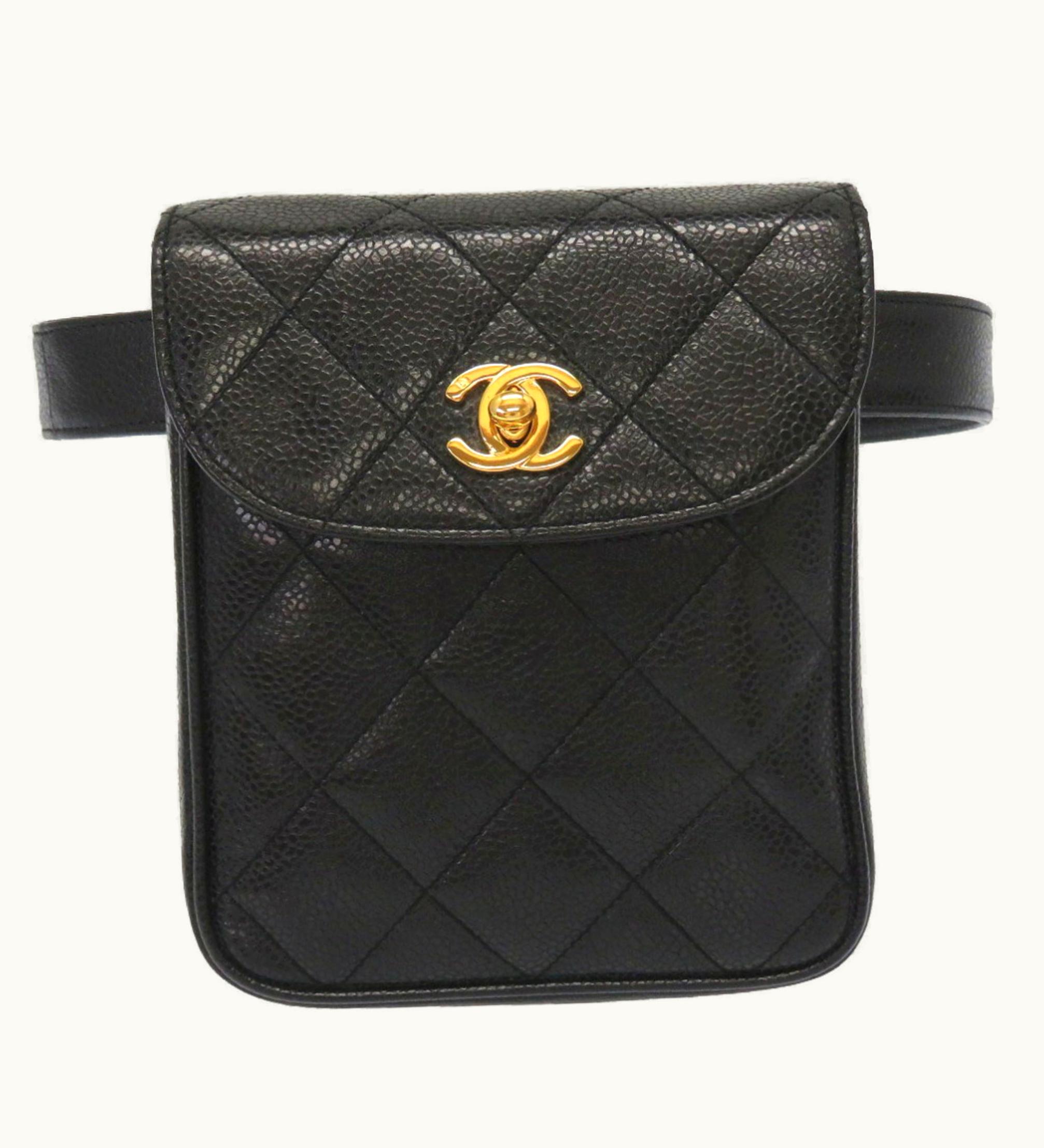 Chanel Chanel Caviar Skin Black 3Rd Waist Bag Coco Mark Pouch 0024 Chanel