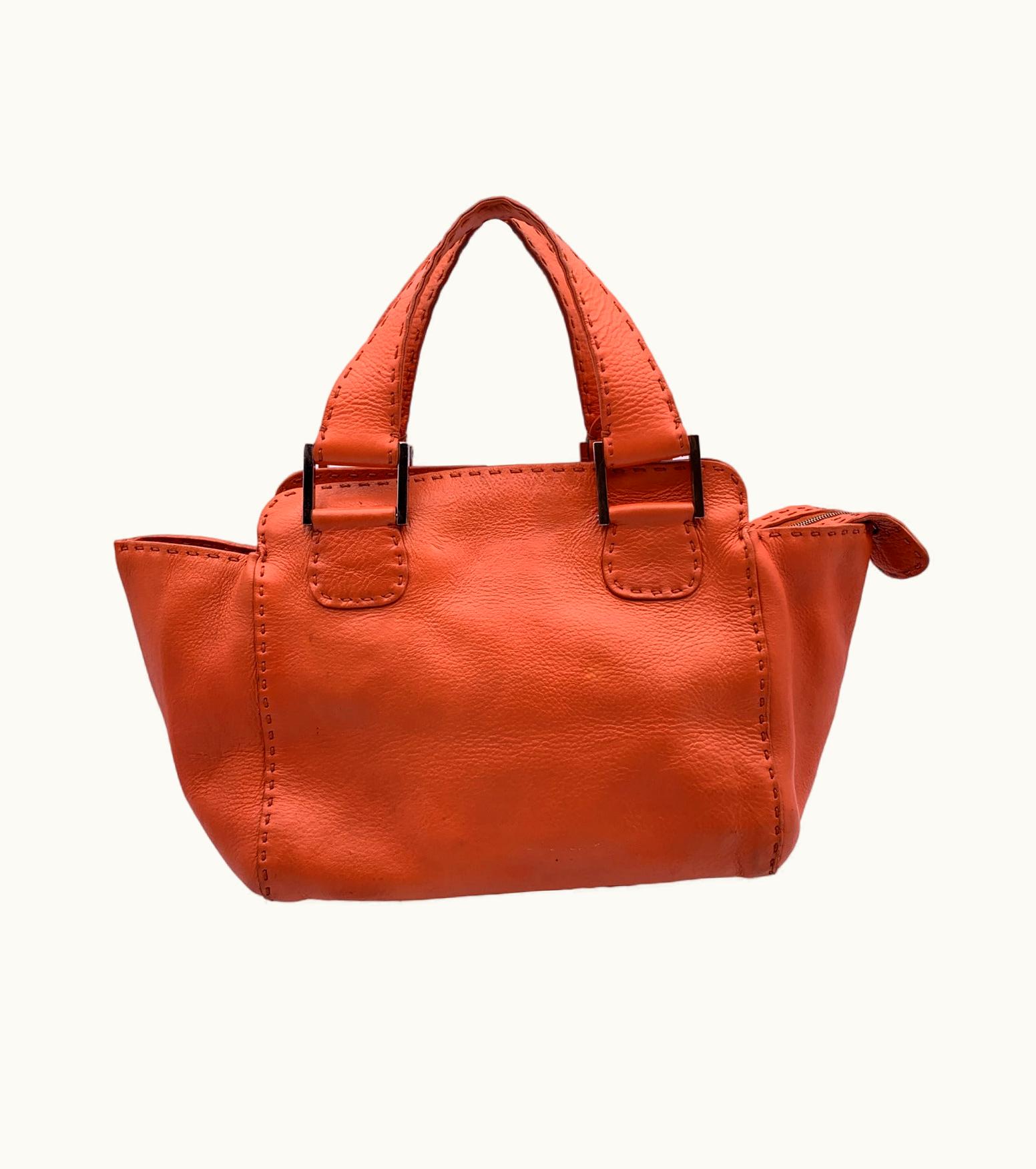 Fendi Fendi Selleria Orange Leather Small Tote Handbag Satchel
