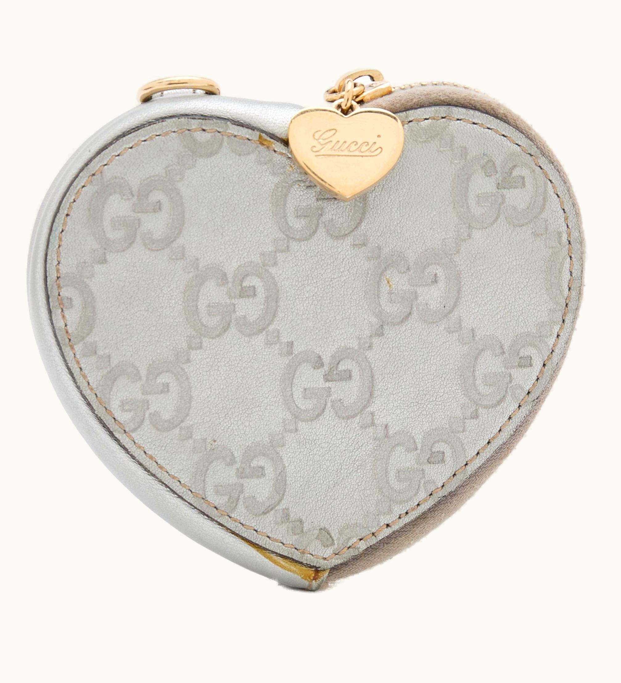 Gucci Gucci Silver Ssima Leather Heart Shape Coin Purse