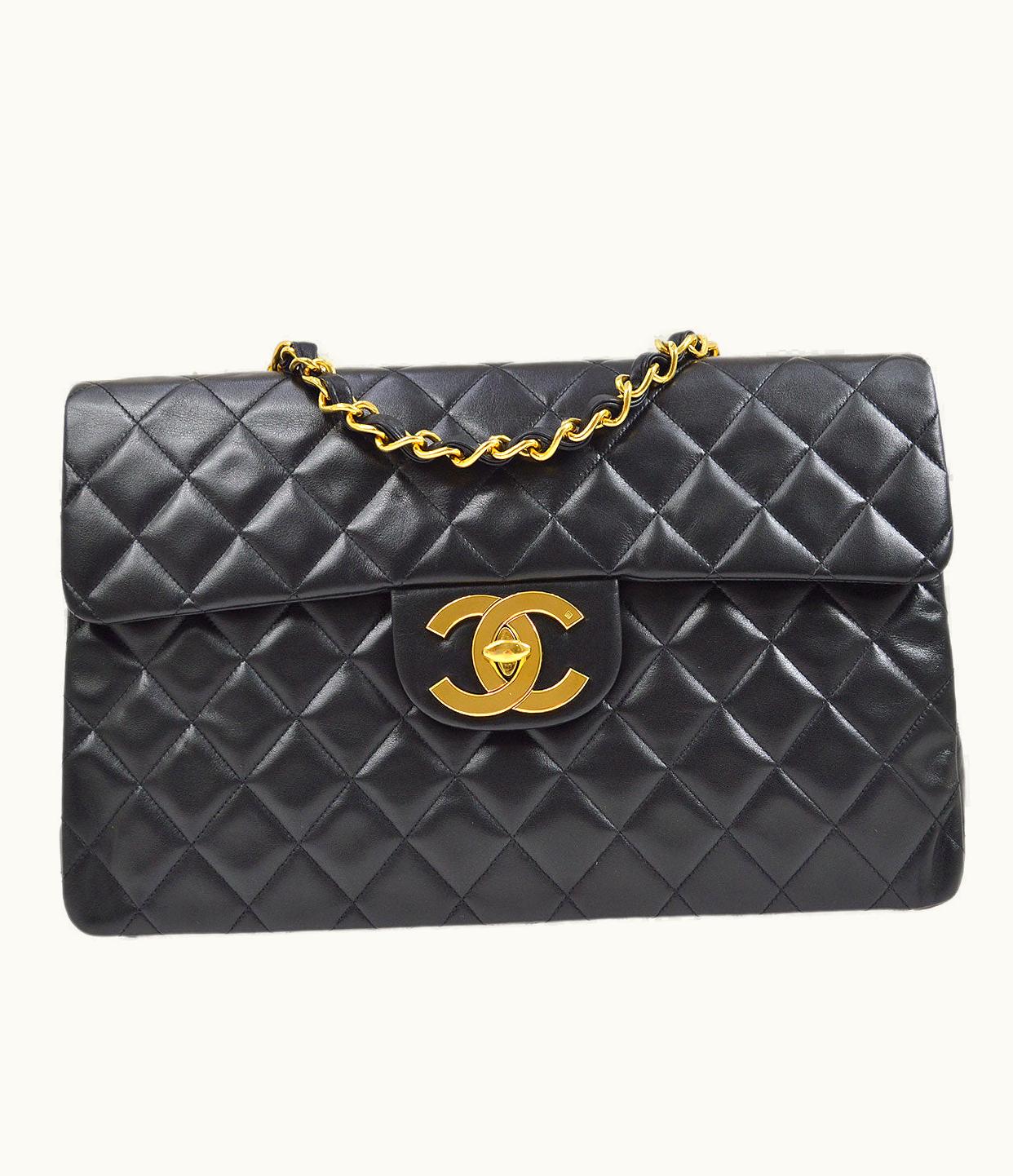 Chanel Chanel 1991-1994 Black Lambskin Classic Flap Maxi 75041