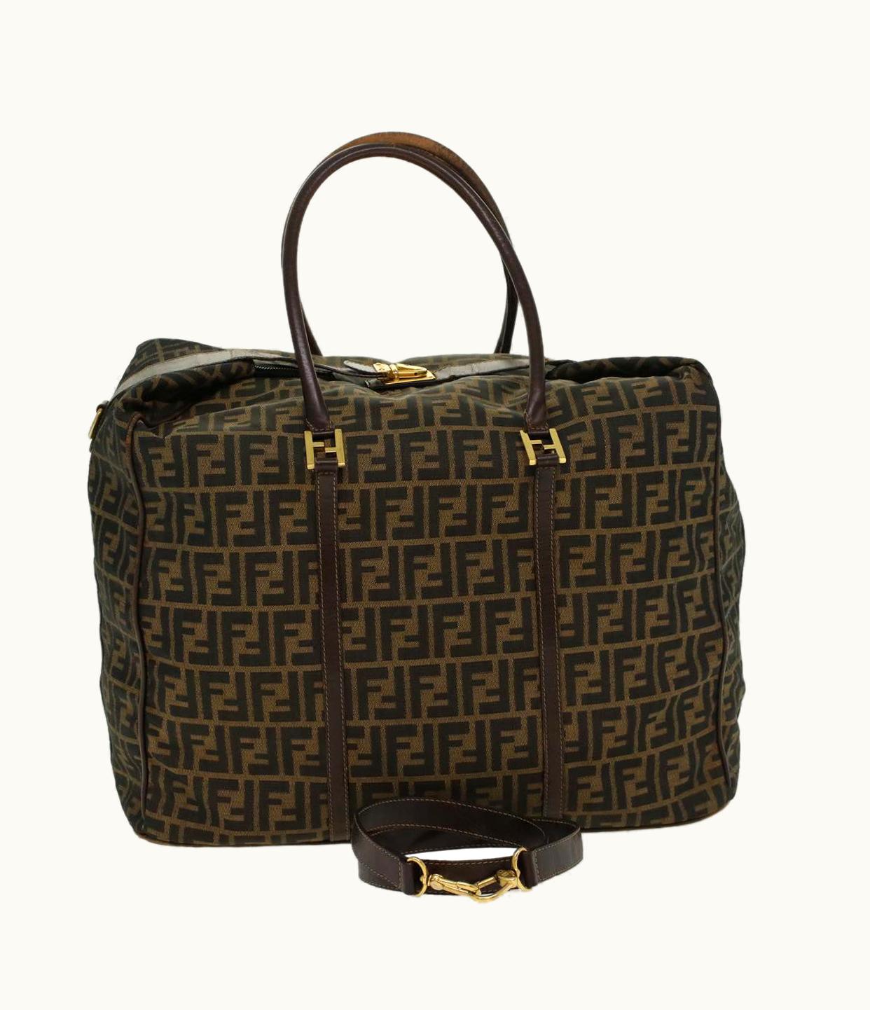 Fendi Fendi Zucca Canvas Boston Bag Nylon 2Way Brown Black