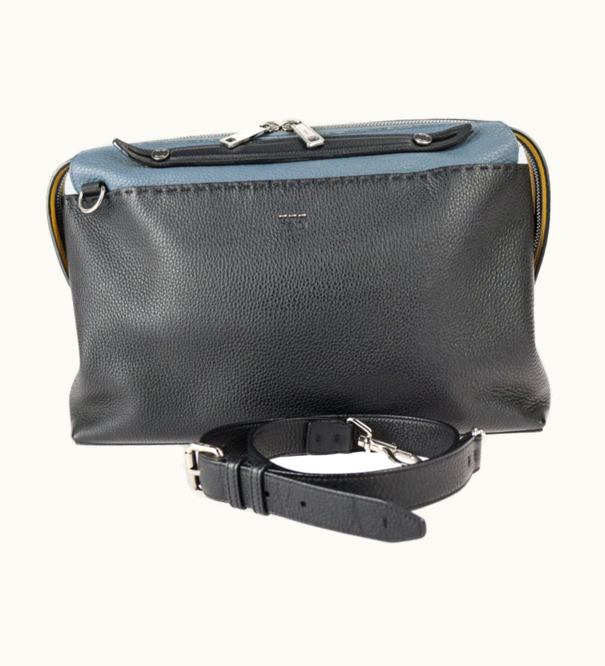 Fendi Fendi Visor Way Selleria Business Bag 7Va458 Leather Black Blue Yellow Silver Hardware 2Way Shoulder
