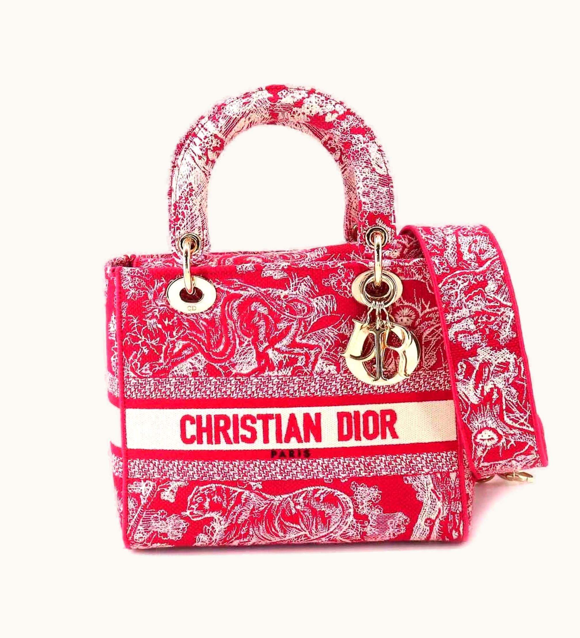 Dior Dior Christian Dior Lady Light Medium 2Way Hand Shoulder Bag Canvas Pink M0565Orgo Lady D-Lite