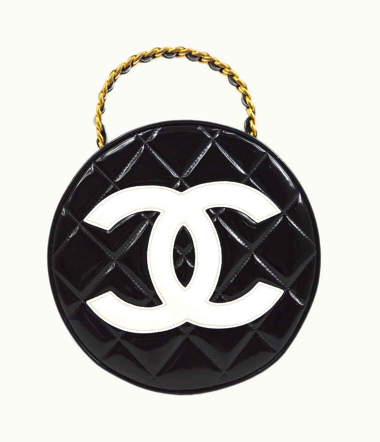 Chanel Chanel * Round Cosmetic Vanity Chain Hand Bag Black 92940