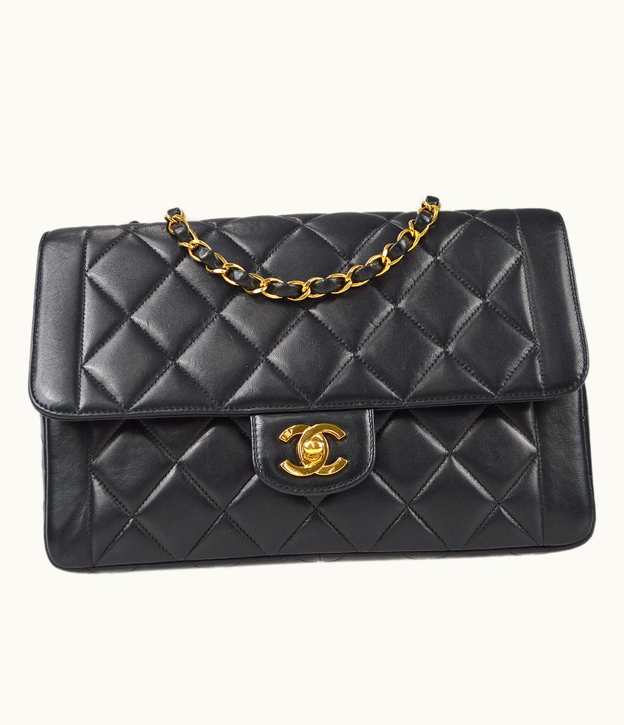 Chanel Chanel Classic Flap Double Chain Shoulder Bag Black Lambskin 68886