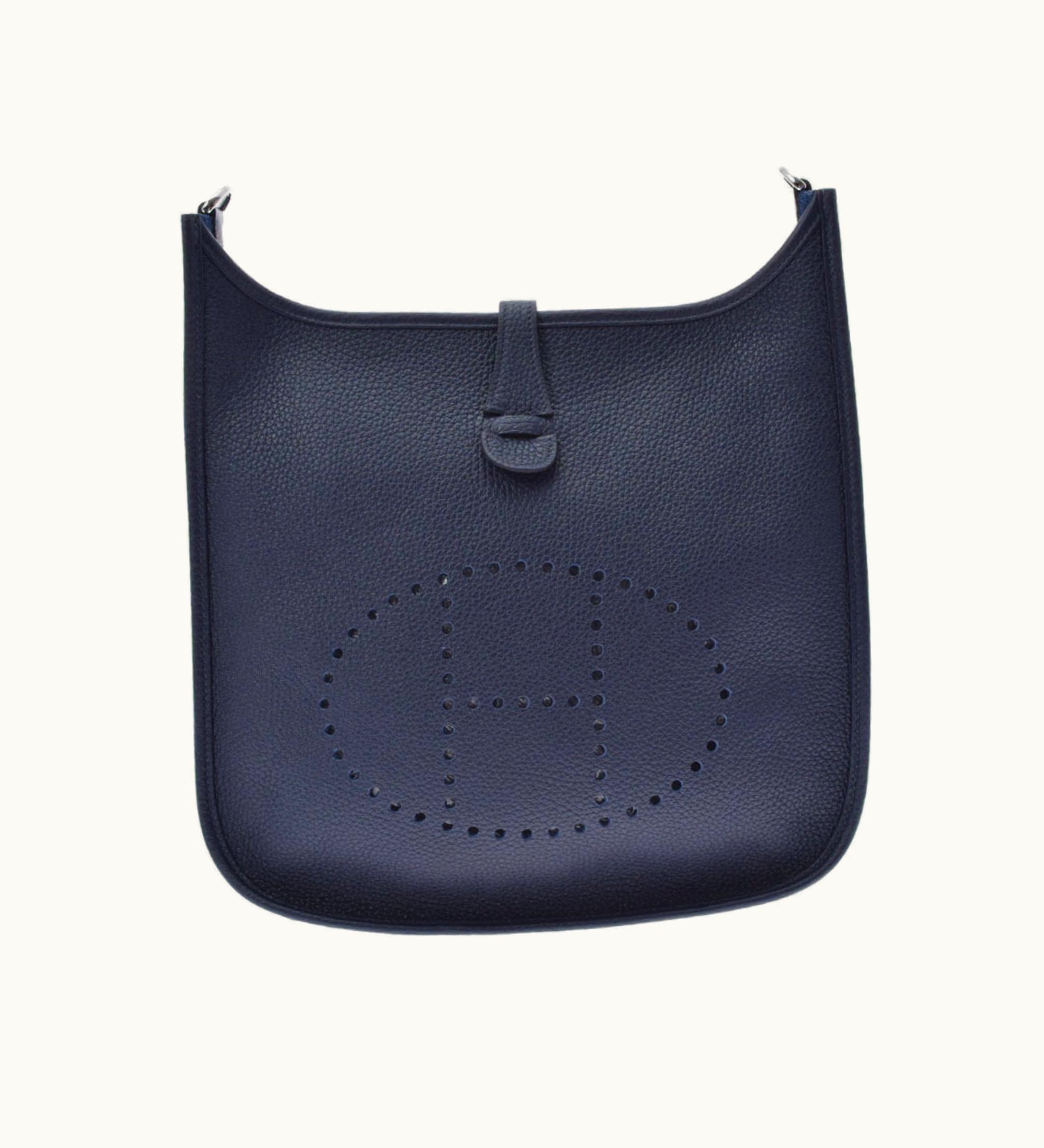 Hermès Hermès Evelyne 3 PM Blue Nuit / Maxi Quadrille U Engraved (Around 2022) Unisex Taurillon Clemence Shoulder Bag