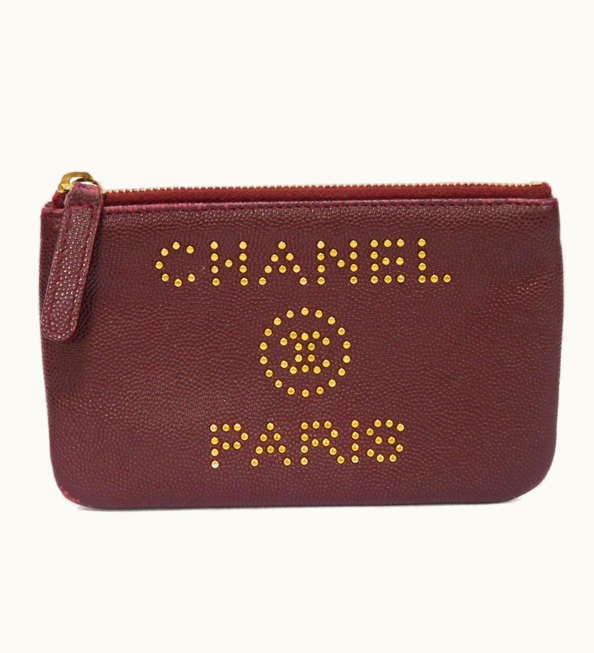 Chanel Chanel Coin Case Deauville Mini Pouch Caviar Skin 28Th Series Logo Studs Burgundy Ap0793 Men's Women's Wallet