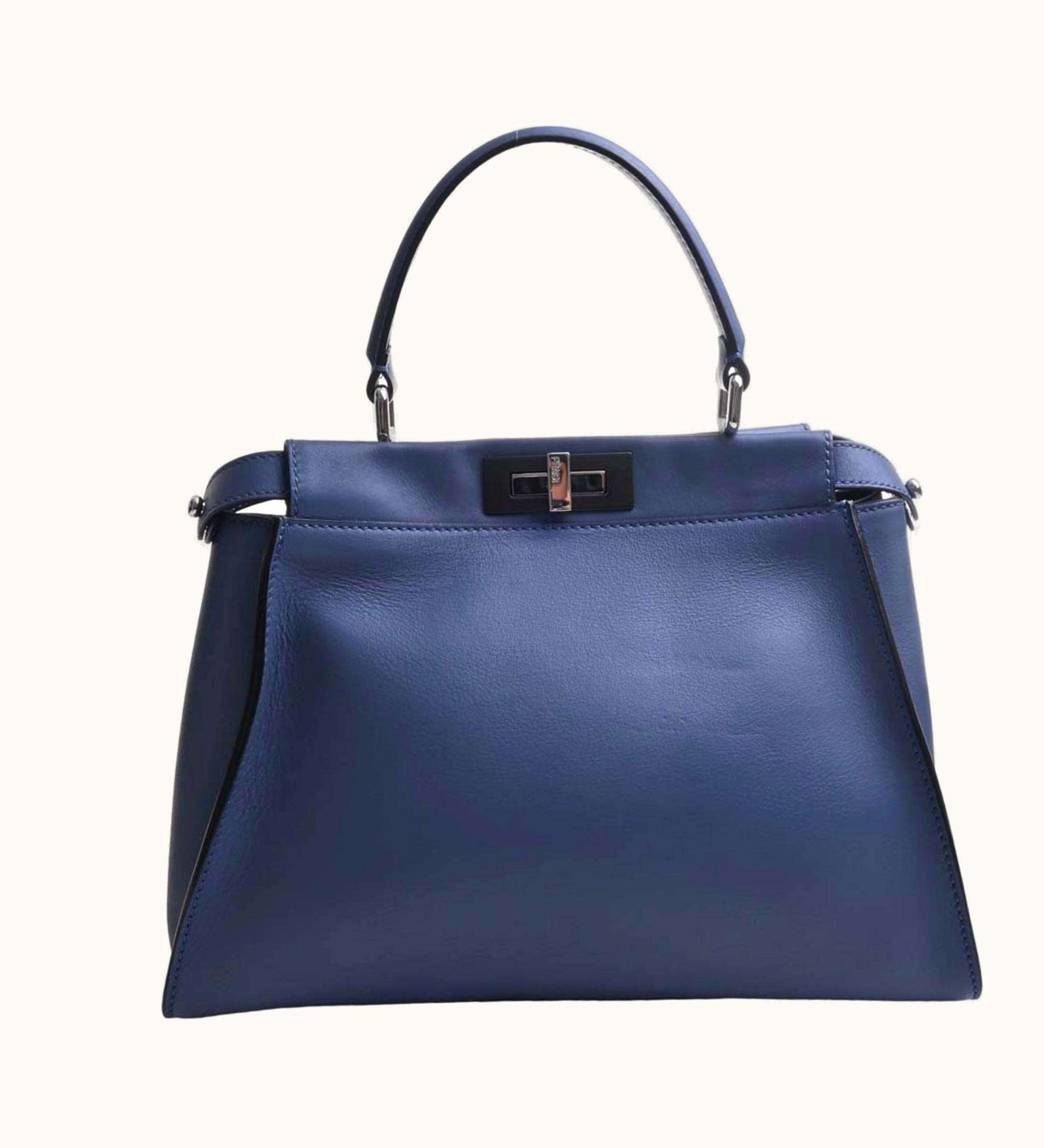 Fendi Fendi Leather Peekaboo Regular 2Way Handbag 8Bn290 Blue Ladies