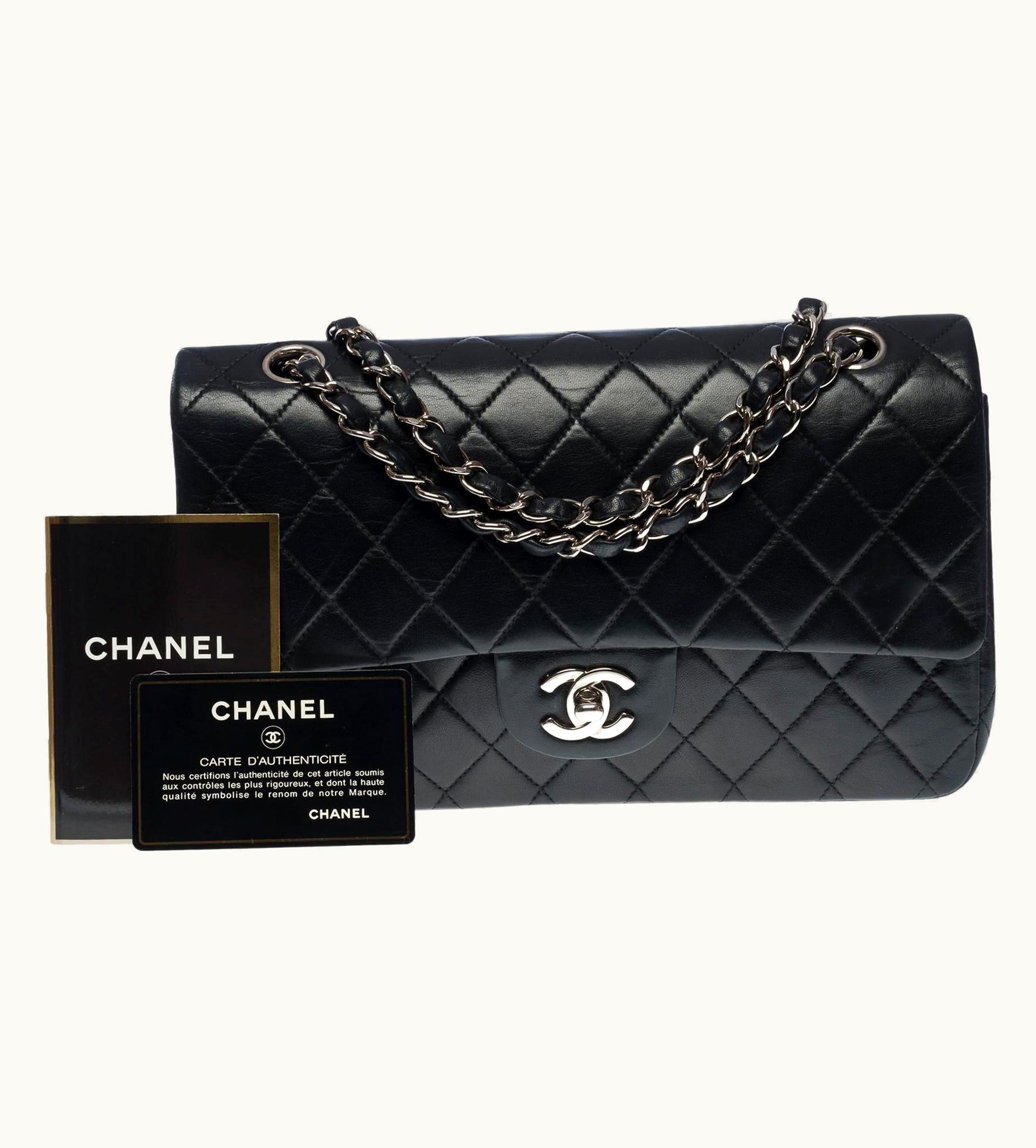 Chanel Chanel Timeless Medium 25Cm Double Flap Shoulder Bag In Black Lambskin