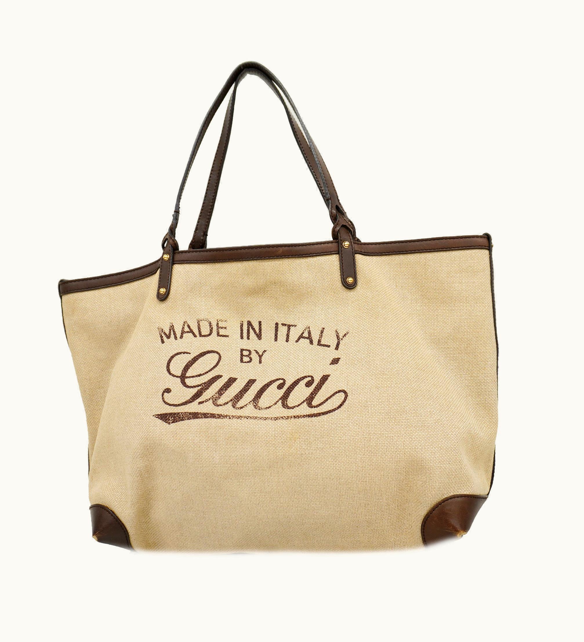 Gucci Gucci Tote Bag 247207 Women's Canvas Tote Bag Beige, Dark Brown