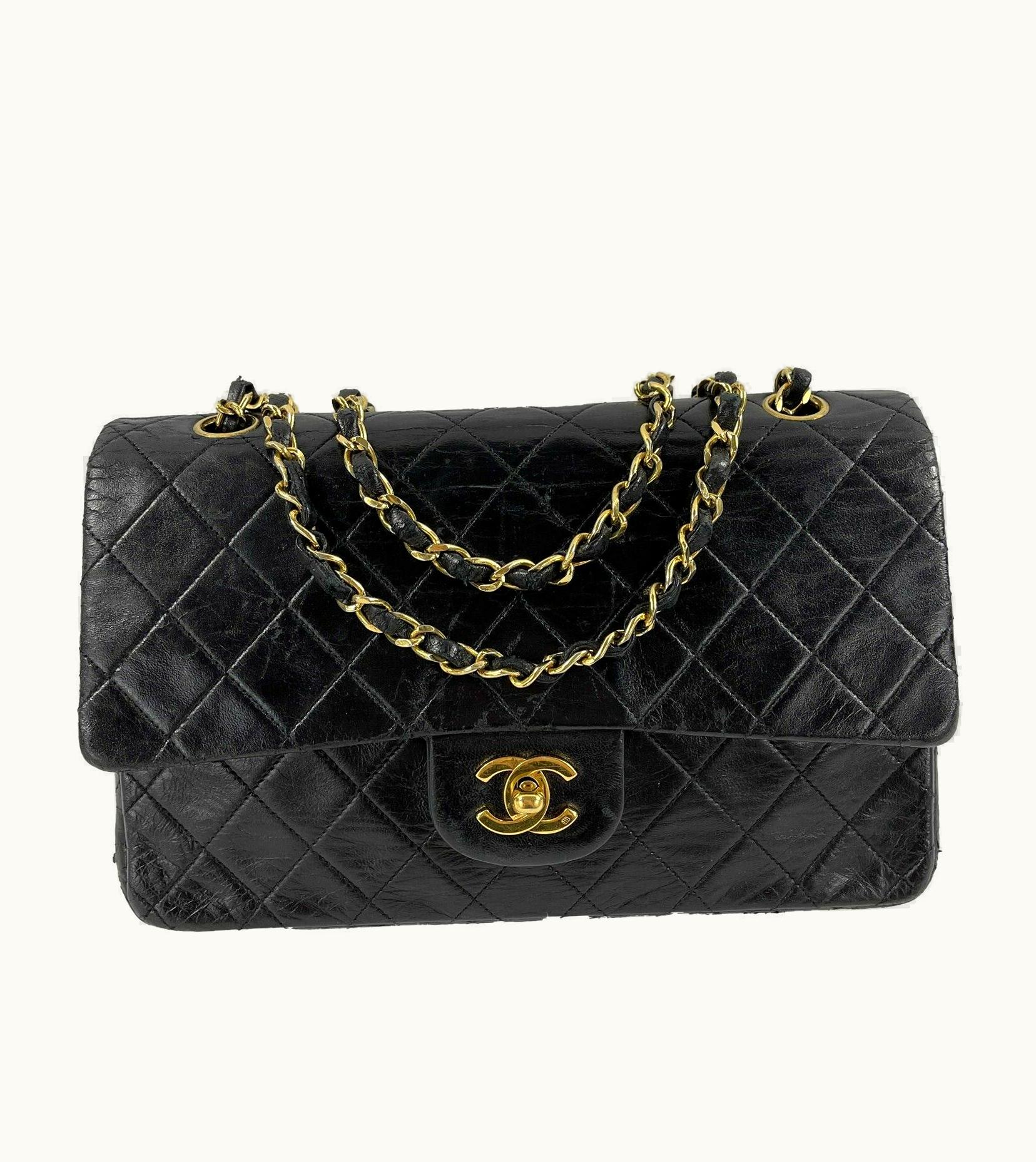 Chanel Chanel - Vintage Black / Gold CC Medium Double Flap Quilted Shoulder / Crossbody