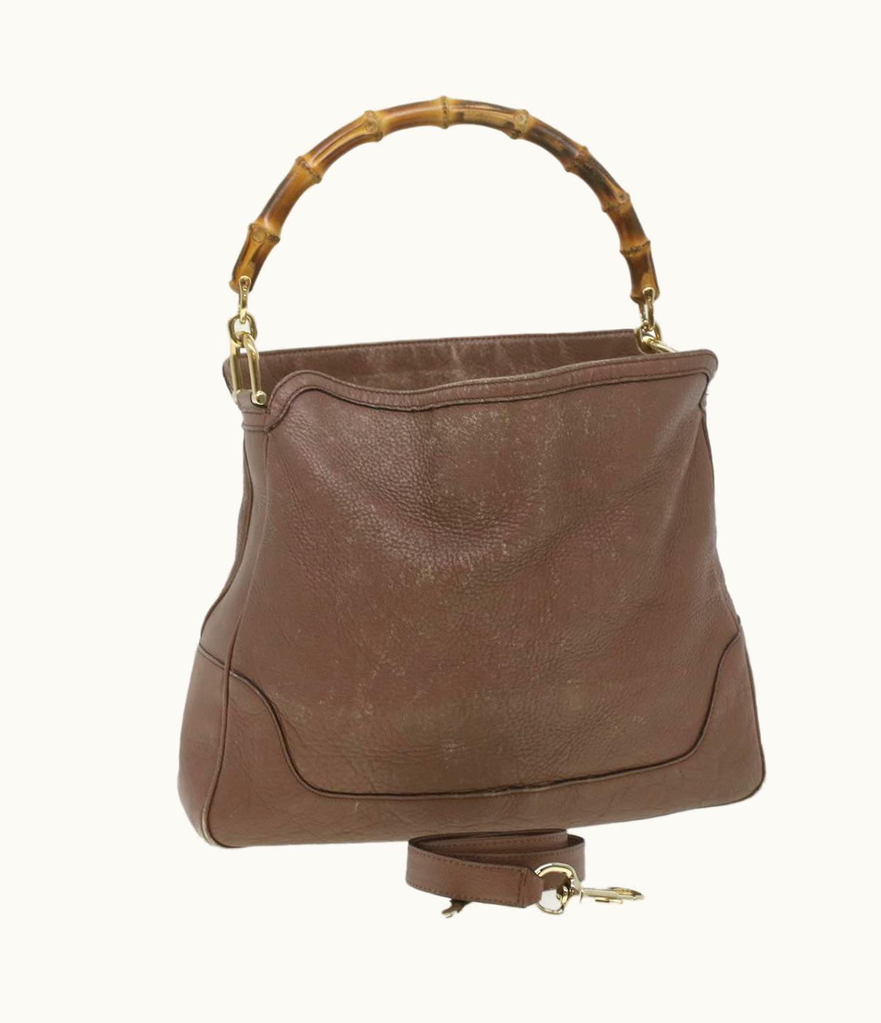 Gucci Gucci Bamboo Hand Bag Leather 2Way Pink Brown 282315