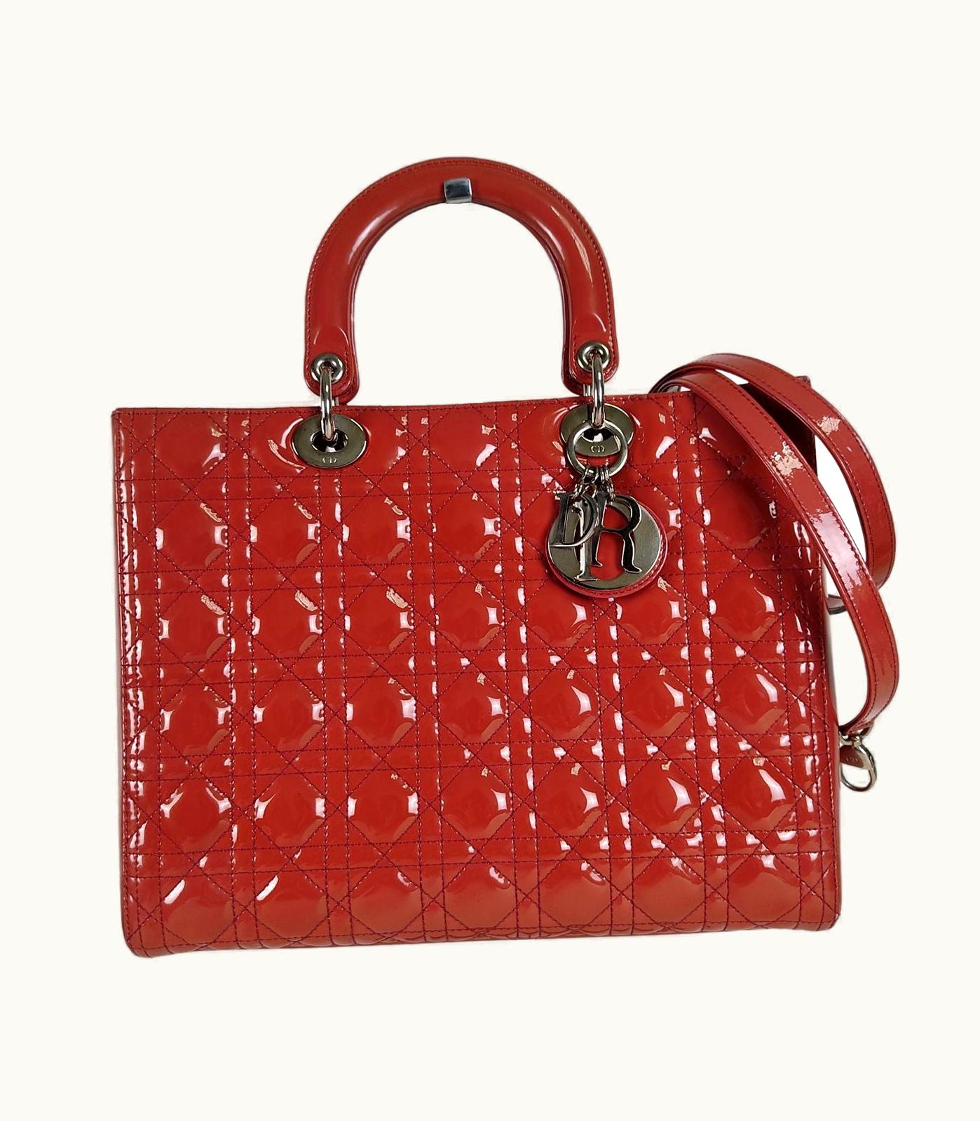 Dior Dior Christian Lady Shoulder Bag In Red Patent Leather