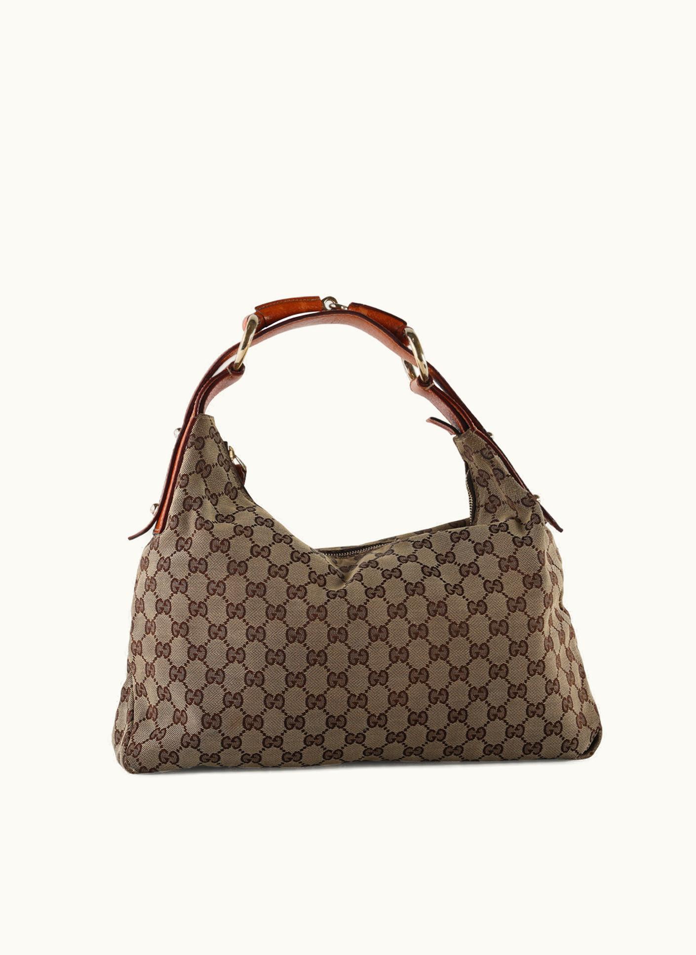 Gucci Gucci Brown/Tan GG Canvas/Leather Medium Horsebit Hobo Bag