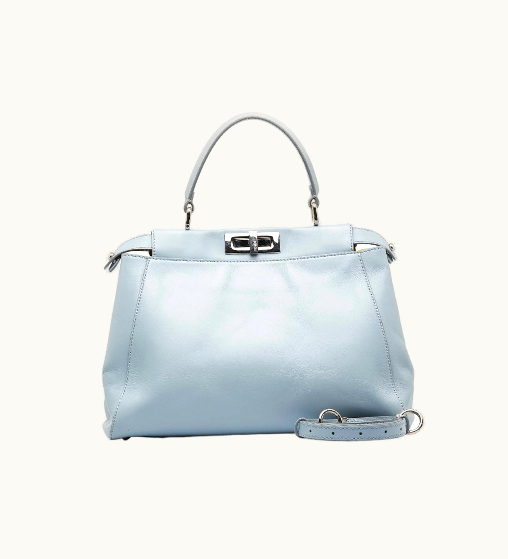 Fendi Fendi Peekaboo Handbag Shoulder Bag Light Blue Leather Women's