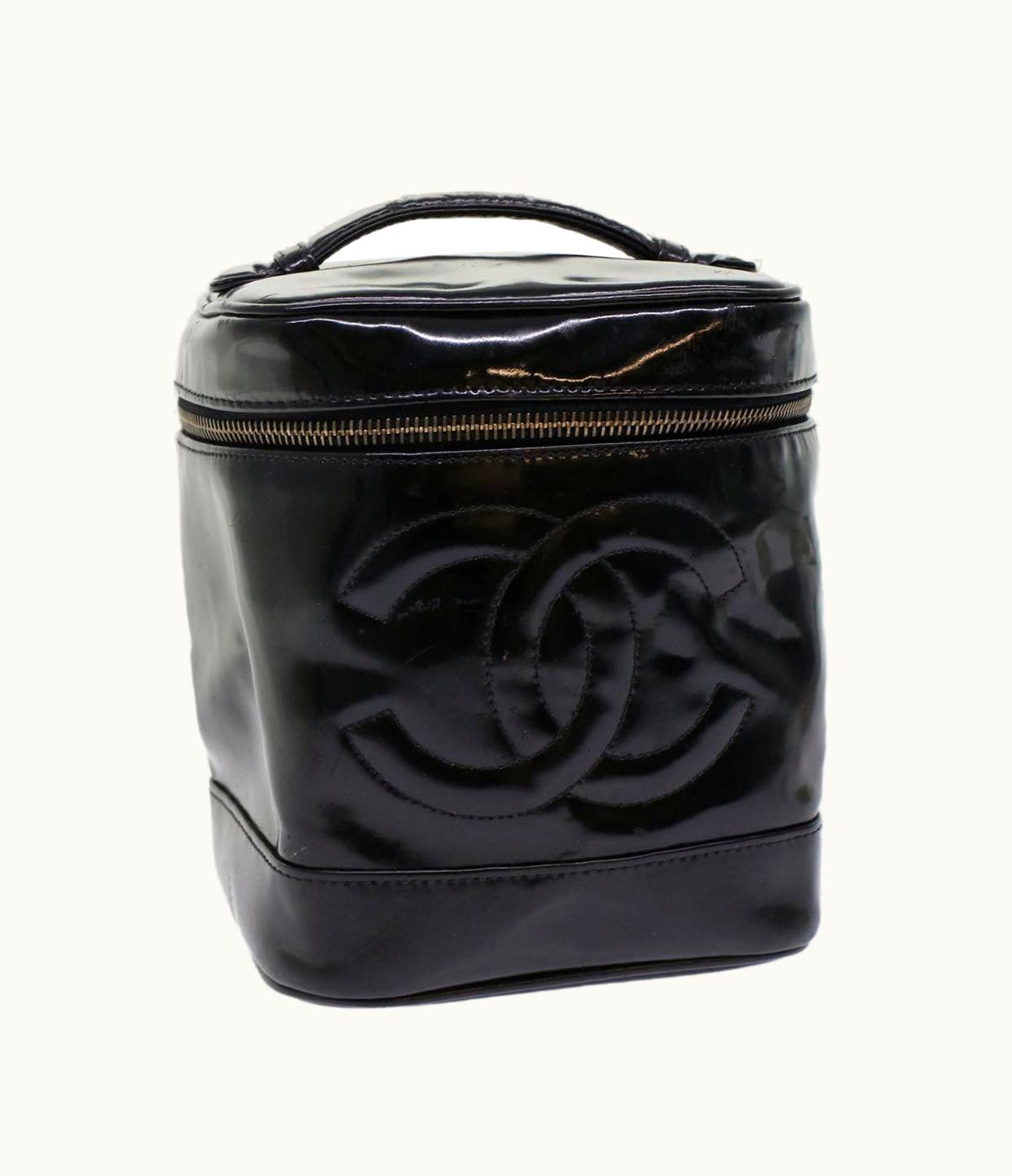 Chanel Chanel Vanity Cosmetic Pouch Patent Leather Black CC