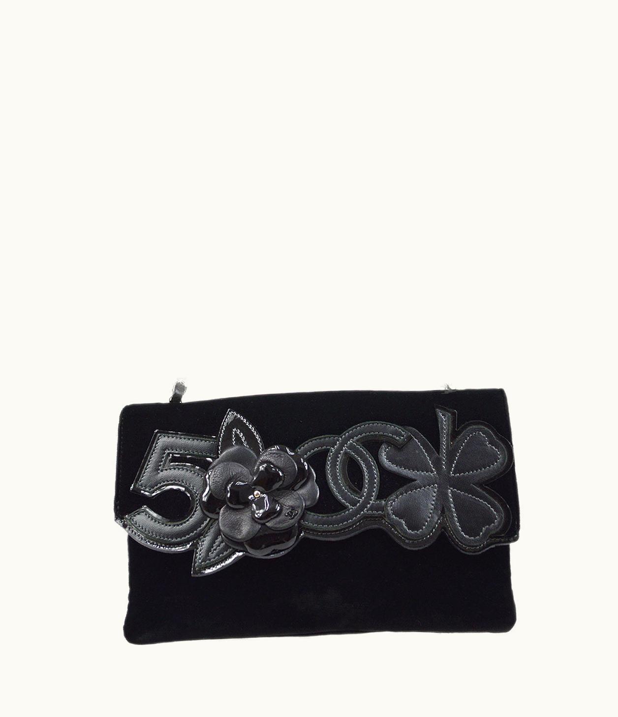 Chanel Chanel 2005 Camelia Single Chain Shoulder Bag Black Velvet Bt16815H