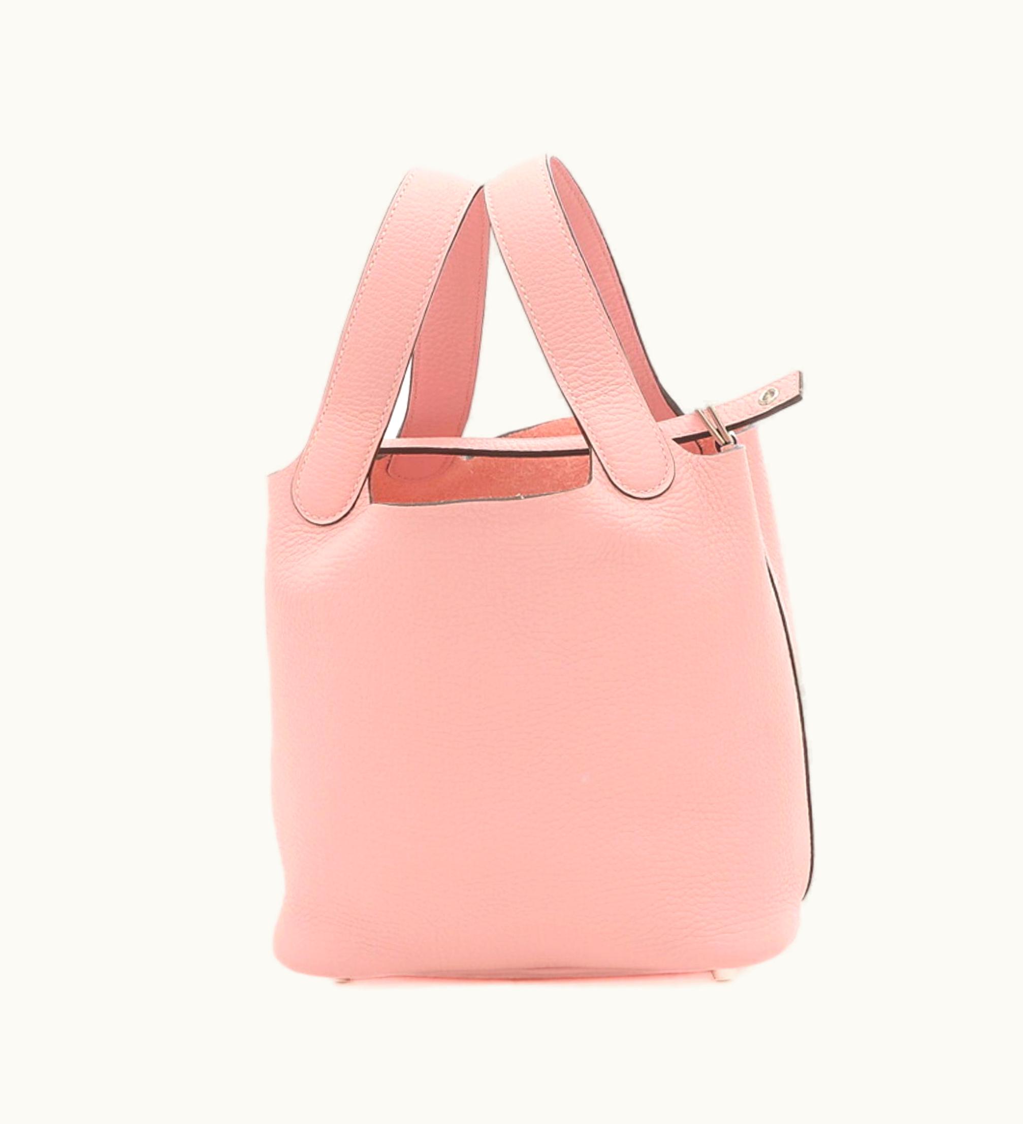 Hermès Hermès Picotin Lock PM 18 Taurillon Clemence Handbag Rose Sakura Silver Hardware B Engraved