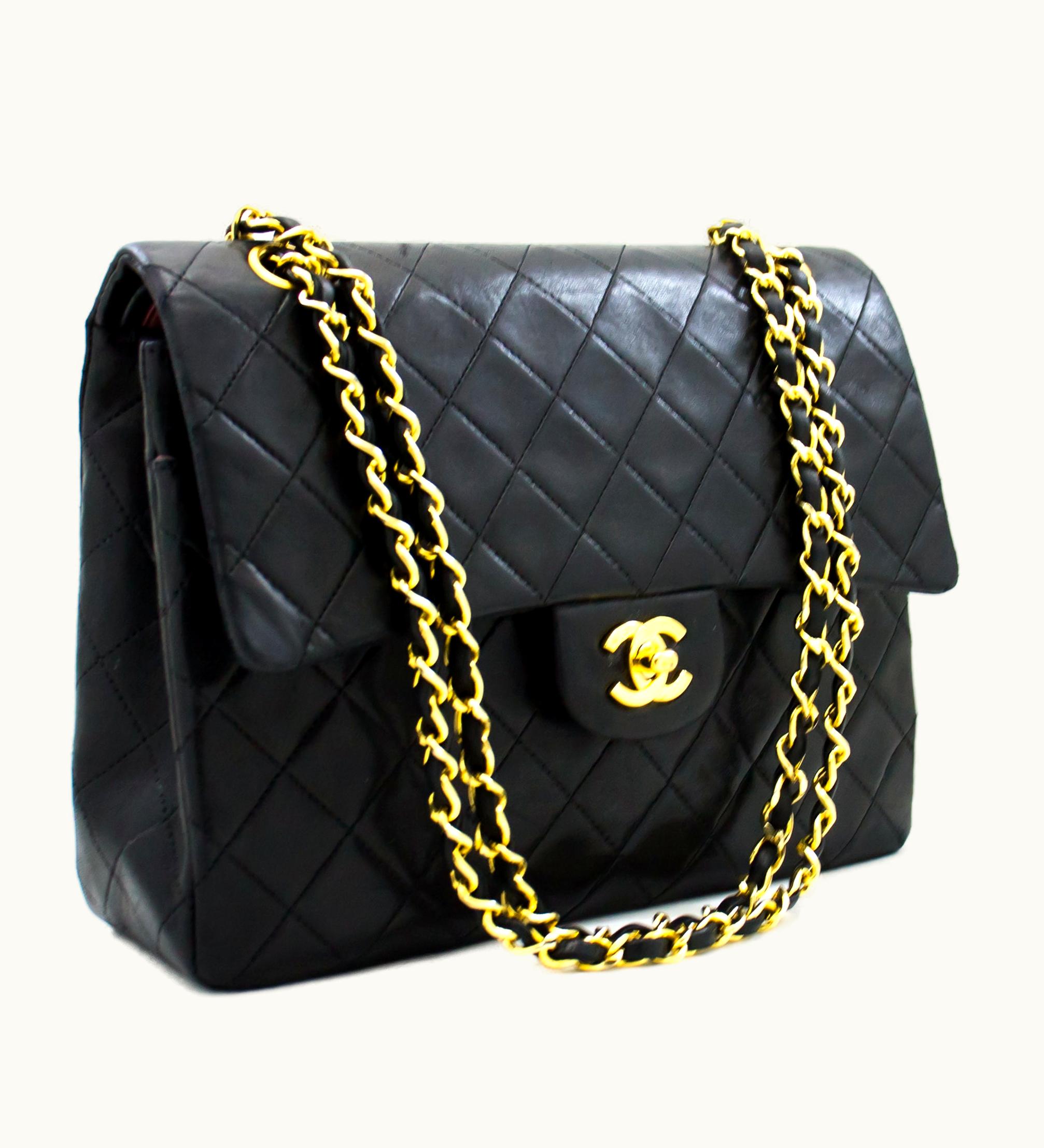 Chanel CHANEL 2.55 Classic Double Flap Square Chain Shoulder Bag Black Lambskin