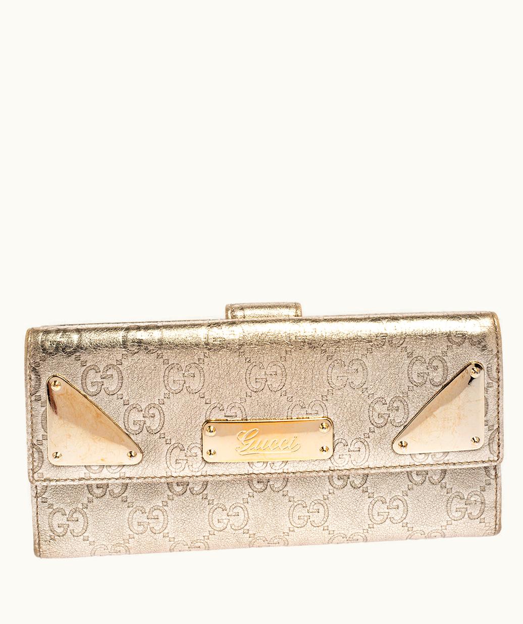 Gucci Gucci Metallic Gold Guccissima Leather Indy Continental Wallet
