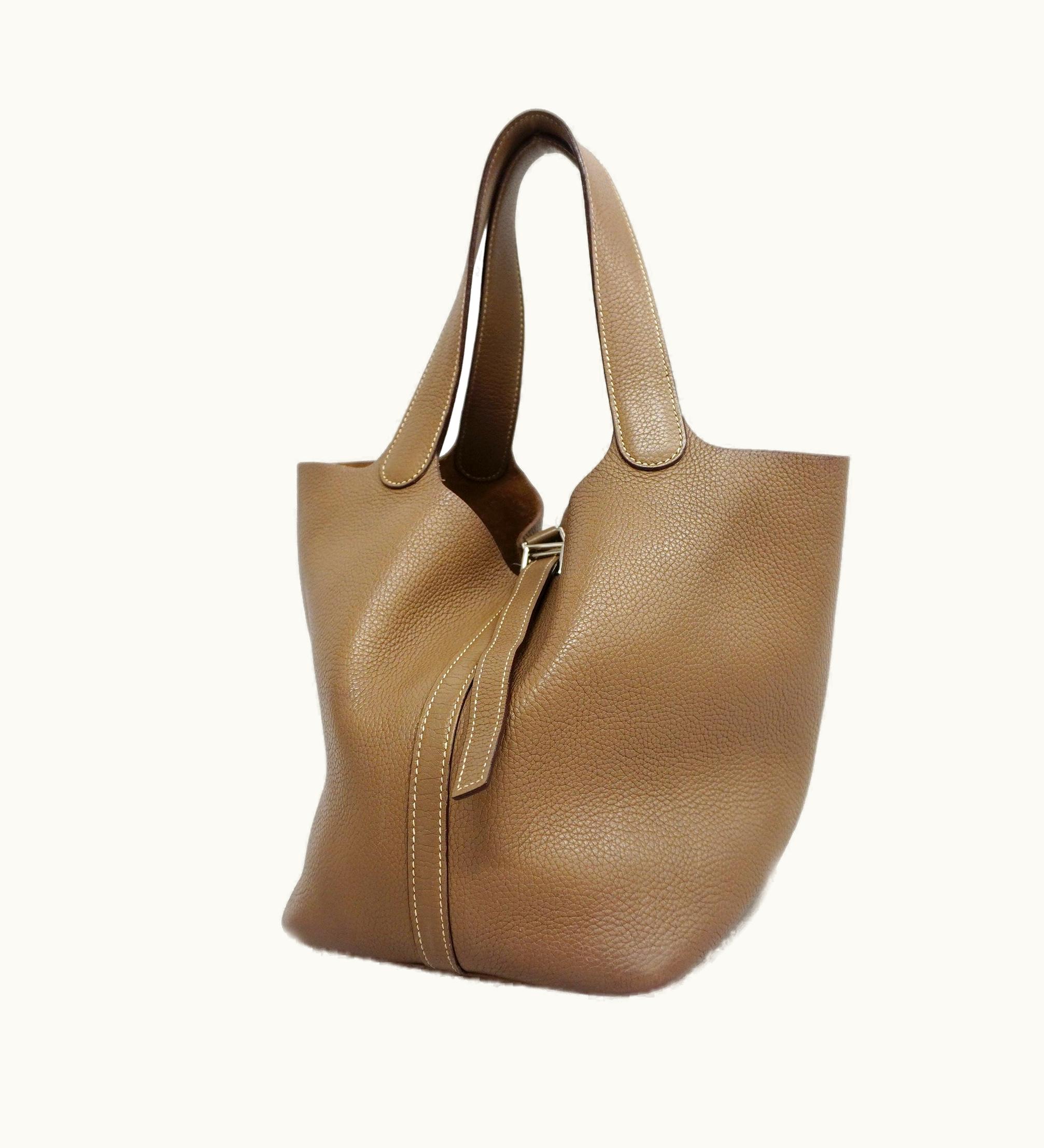 Hermès Hermès Picotinmm K Engraved Taurillon Clemence Leather Handbag Etoupe Gray