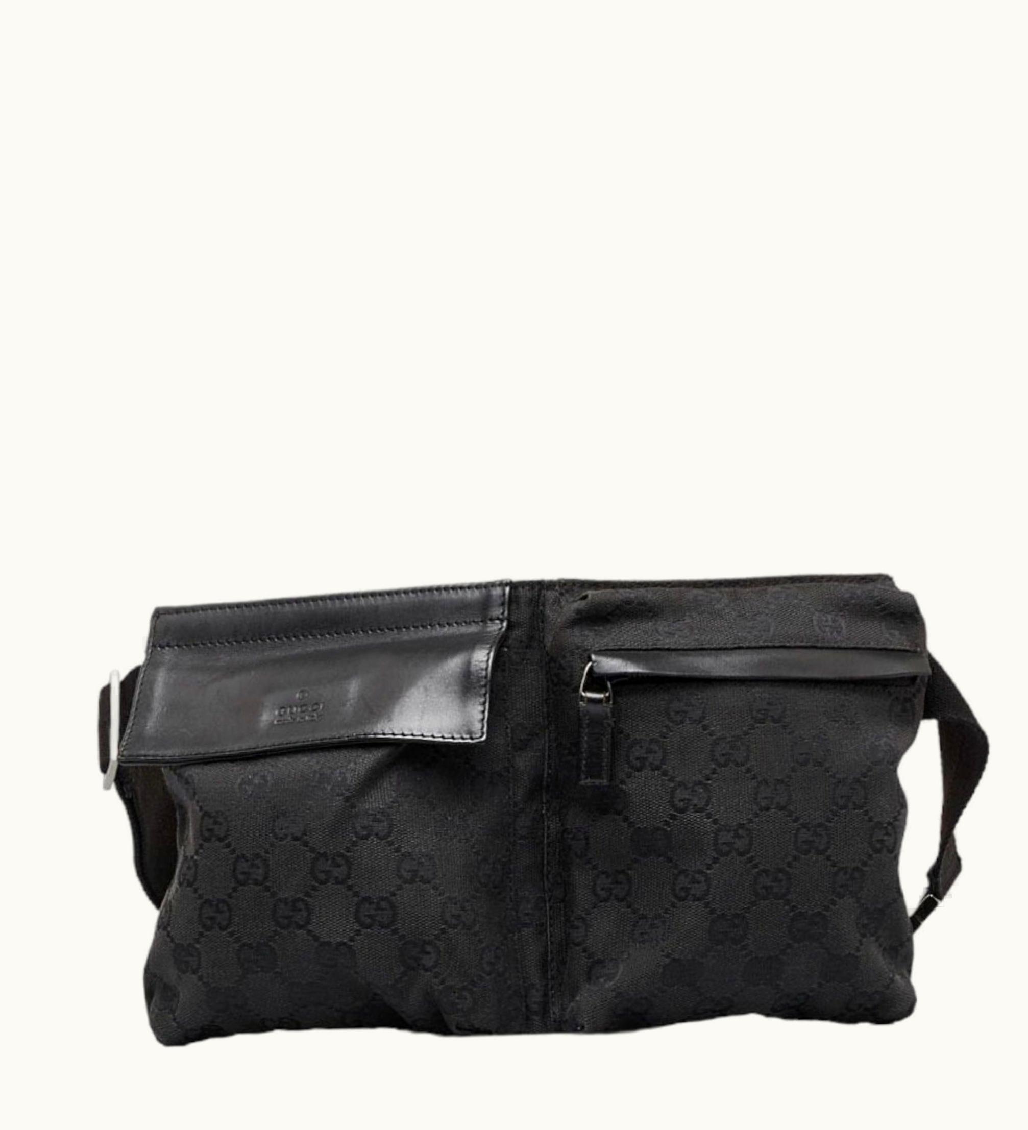 Gucci Gucci GG Canvas Body Bag Waist 28566 Black Leather Ladies